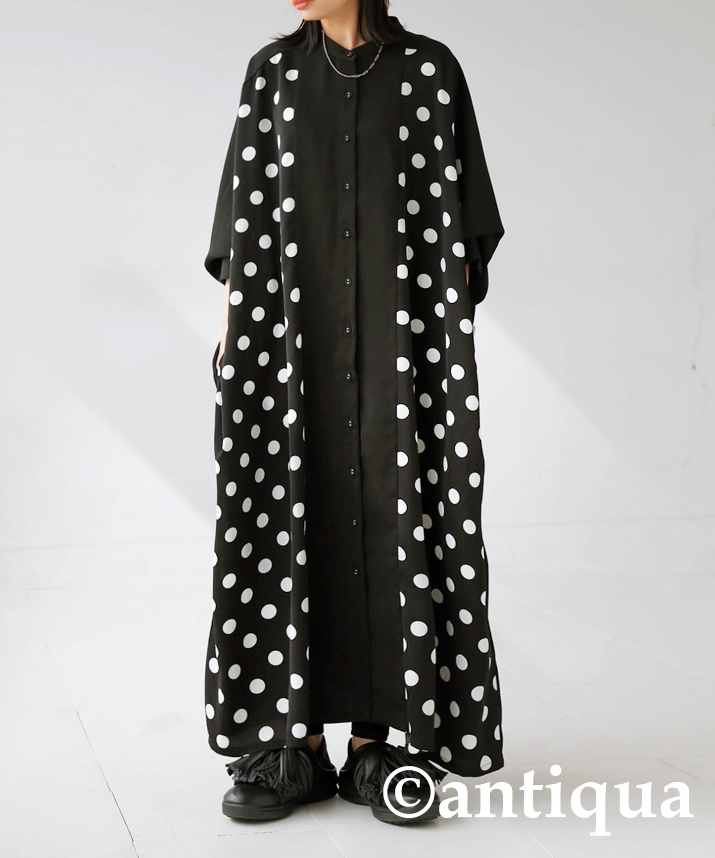 Dot pattern Ladies Casual shirt Long dress