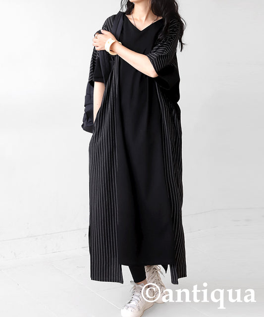 Vertical Striped Ladies Casual dress Short-Sleeve Long