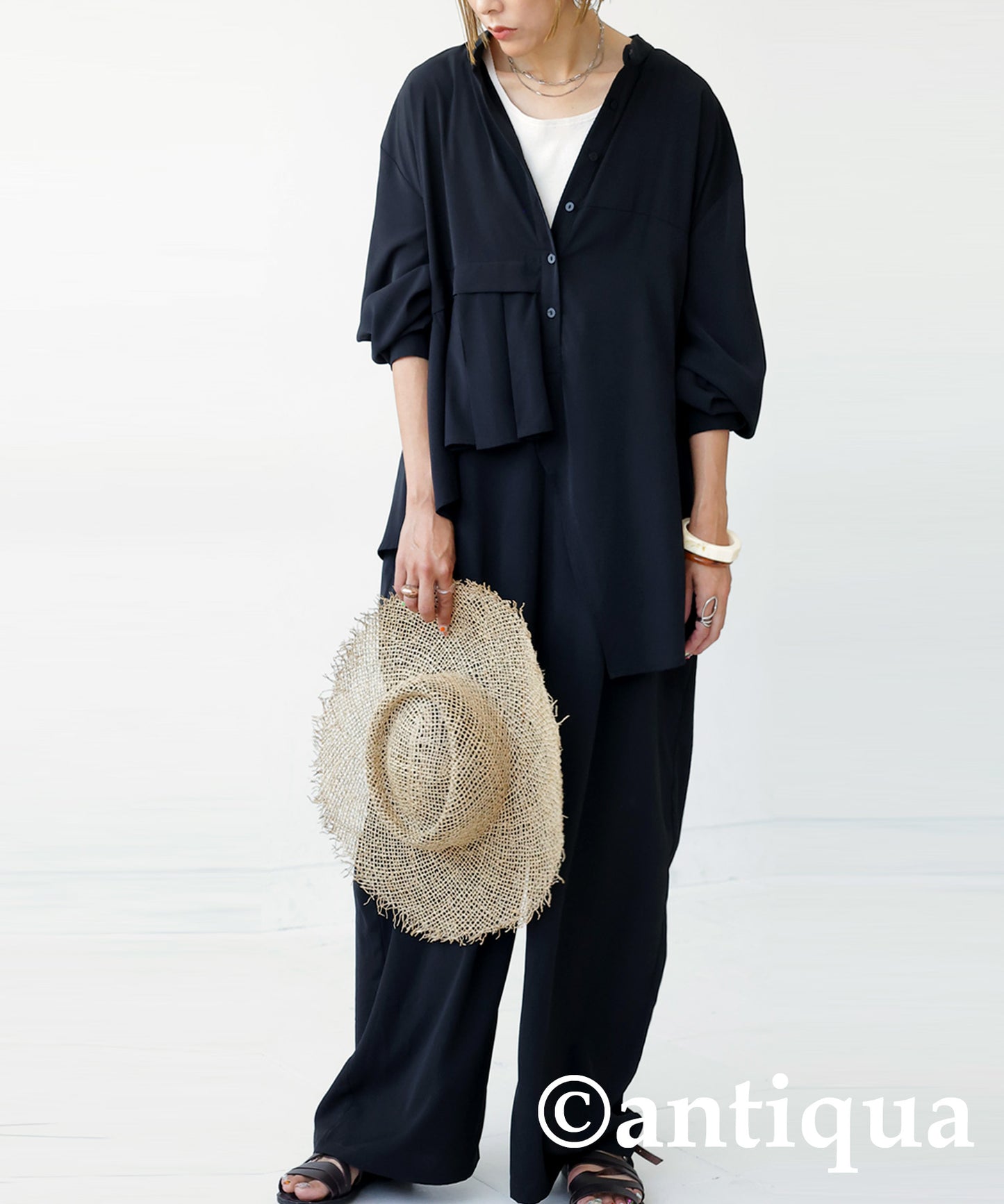 Pleated jumpsuit Ladies long sleeve long length