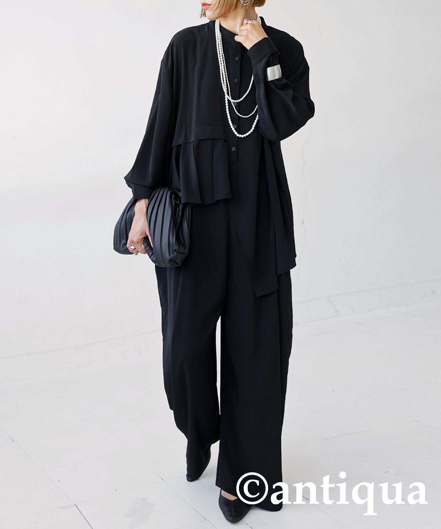 Pleated jumpsuit Ladies long sleeve long length