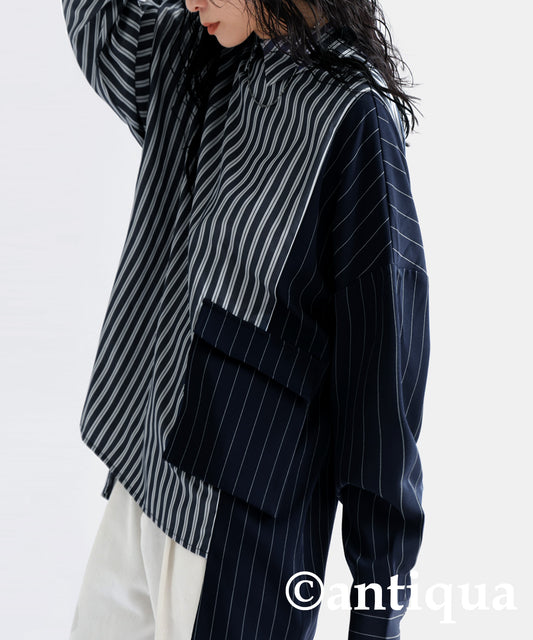 Stripe pattern switching shirt Ladies