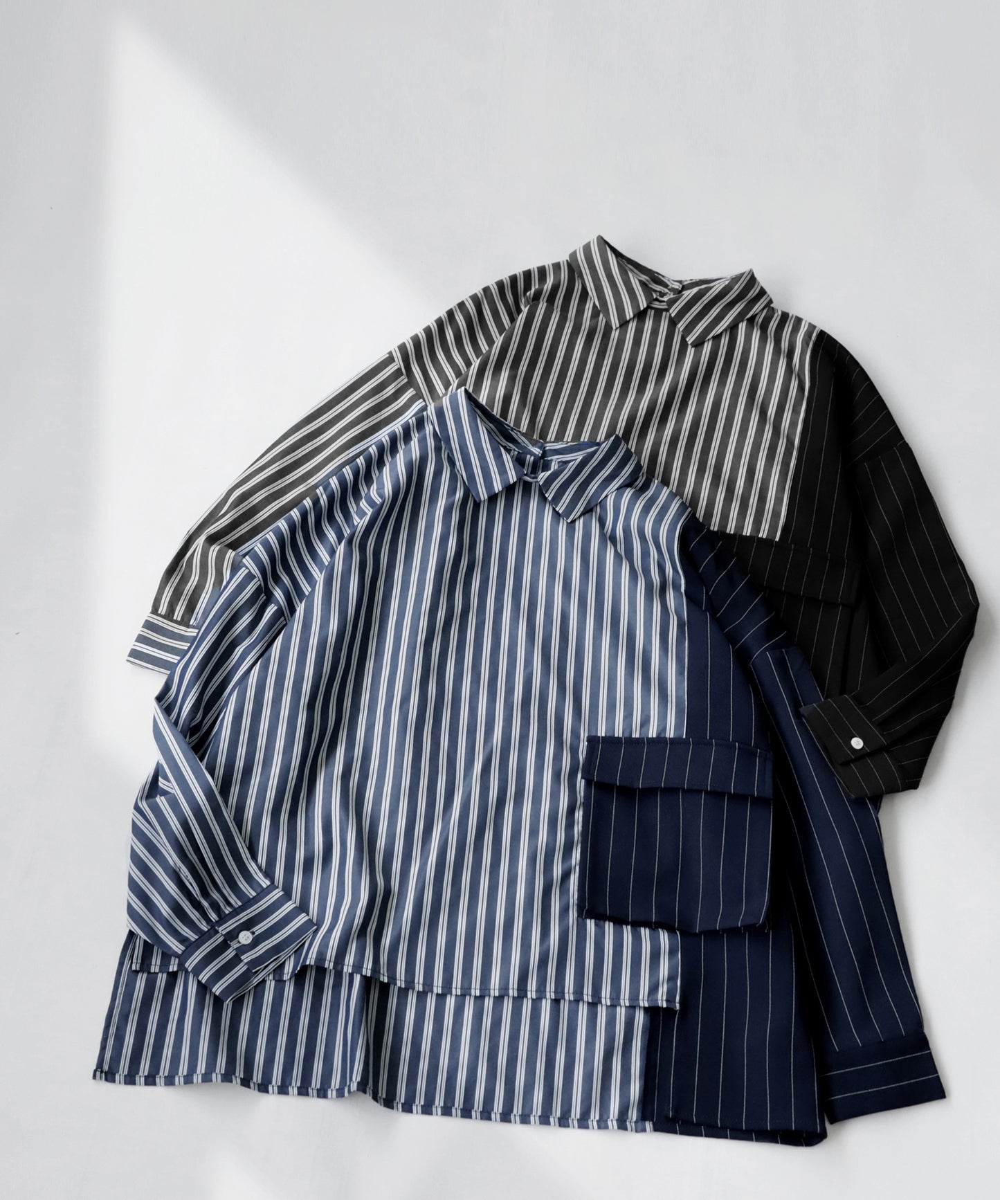 Stripe pattern switching shirt Ladies