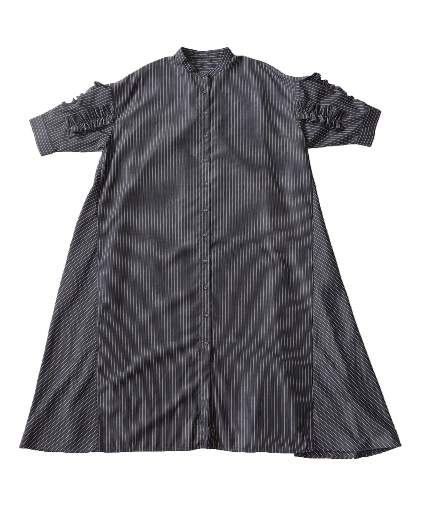 Striped pattern gathered frill dress Ladies