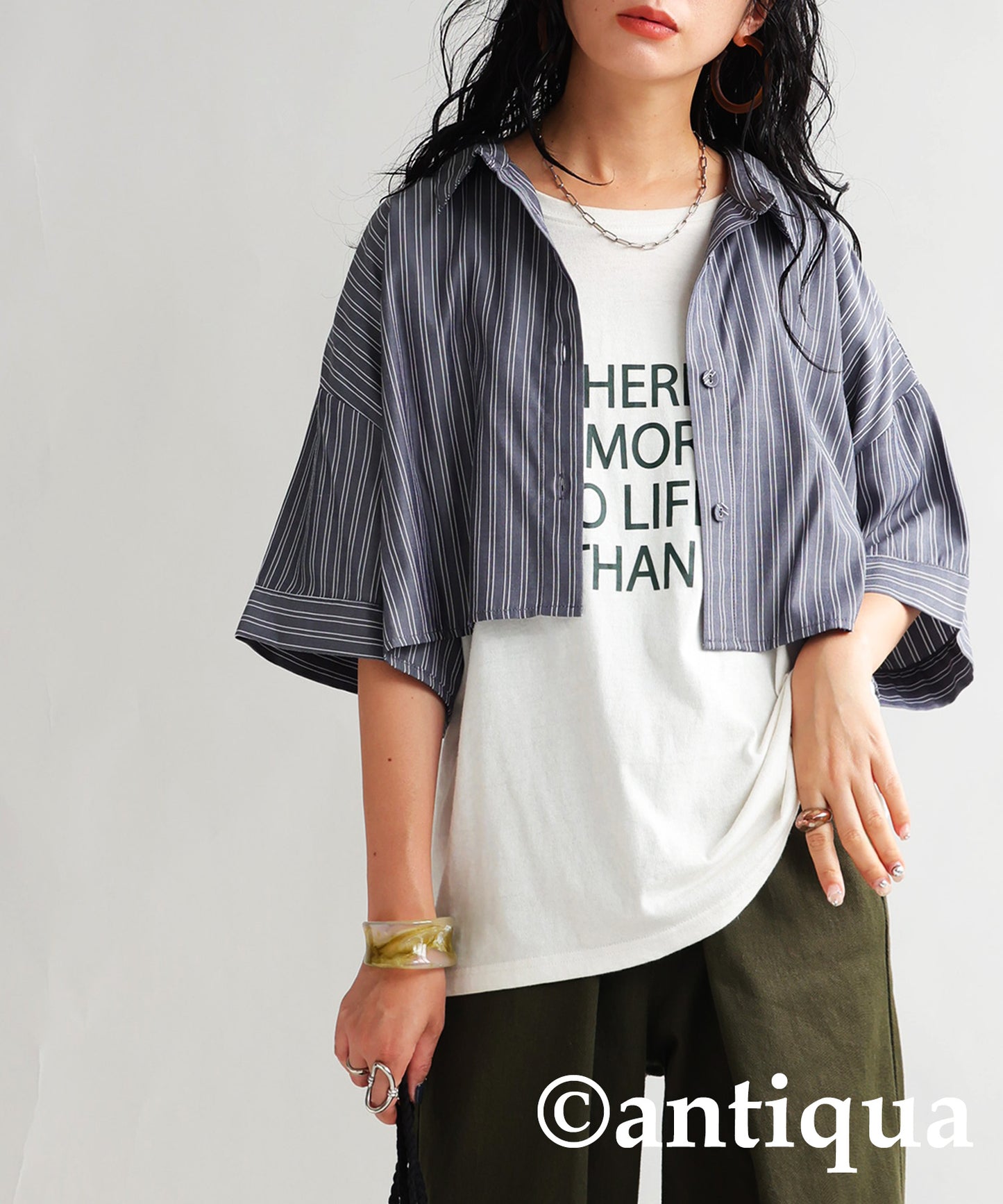 3way striped pattern shirt Ladies