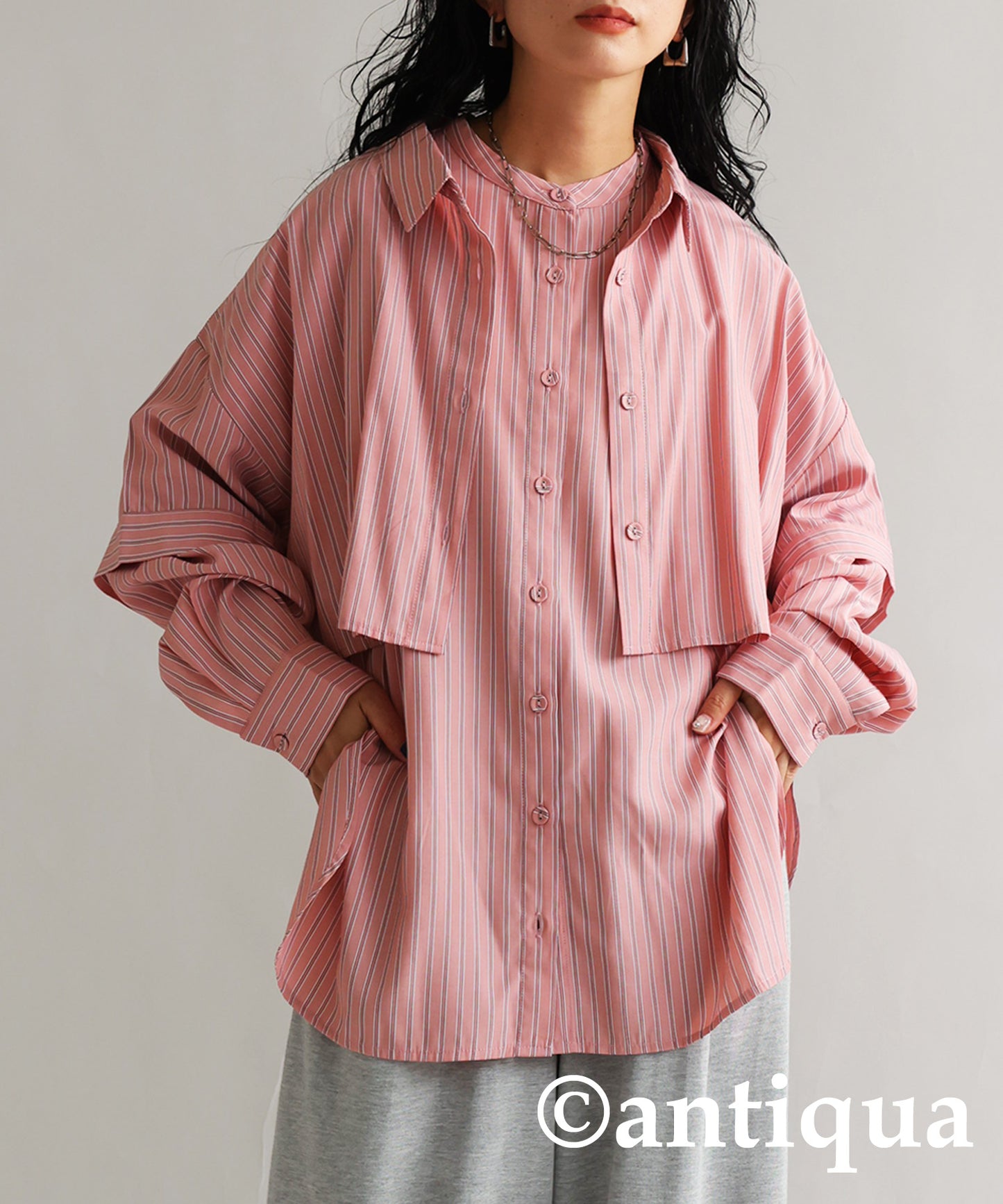 3way striped pattern shirt Ladies