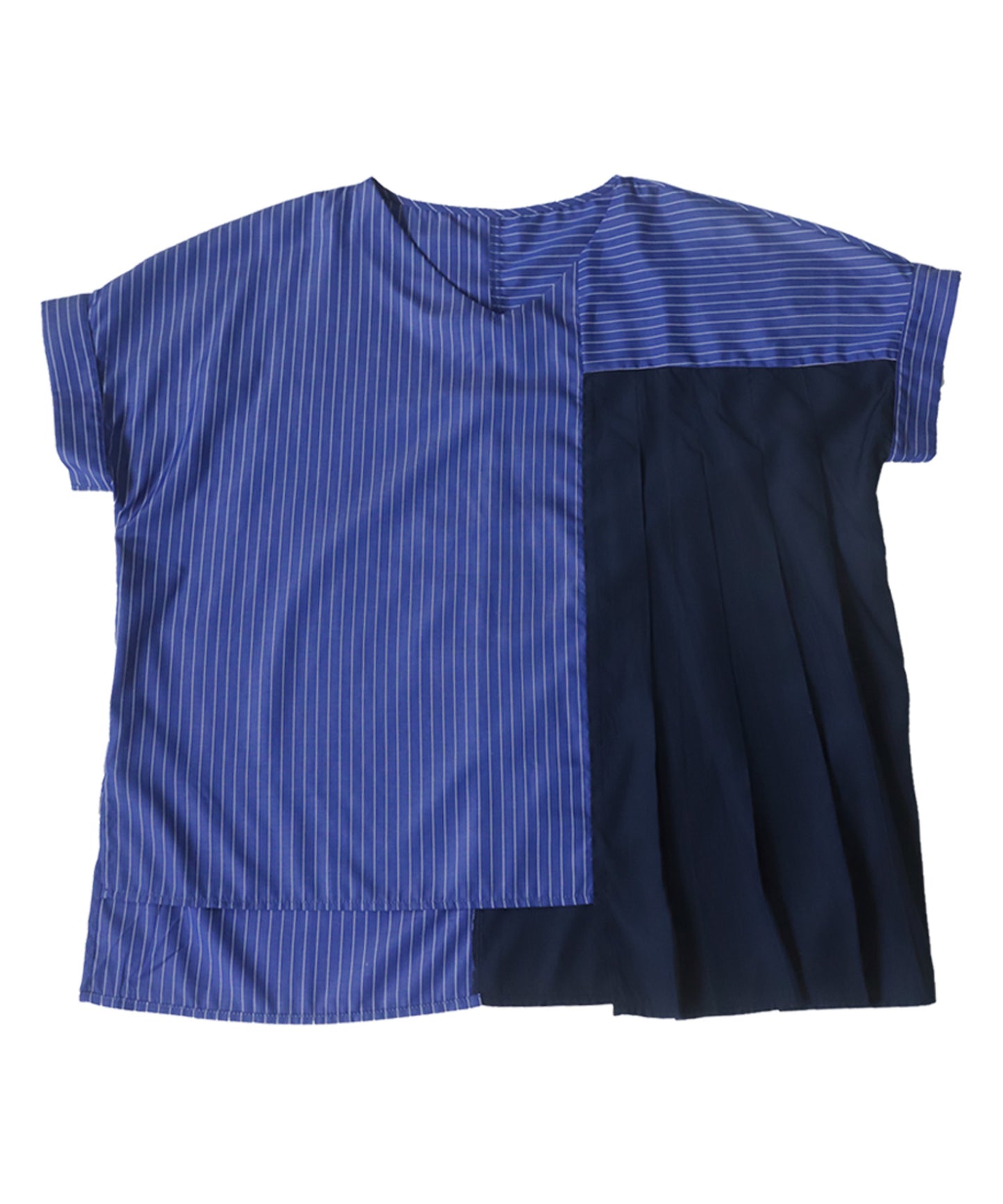 Ladies vertical striped blouse with pleats short sleeves