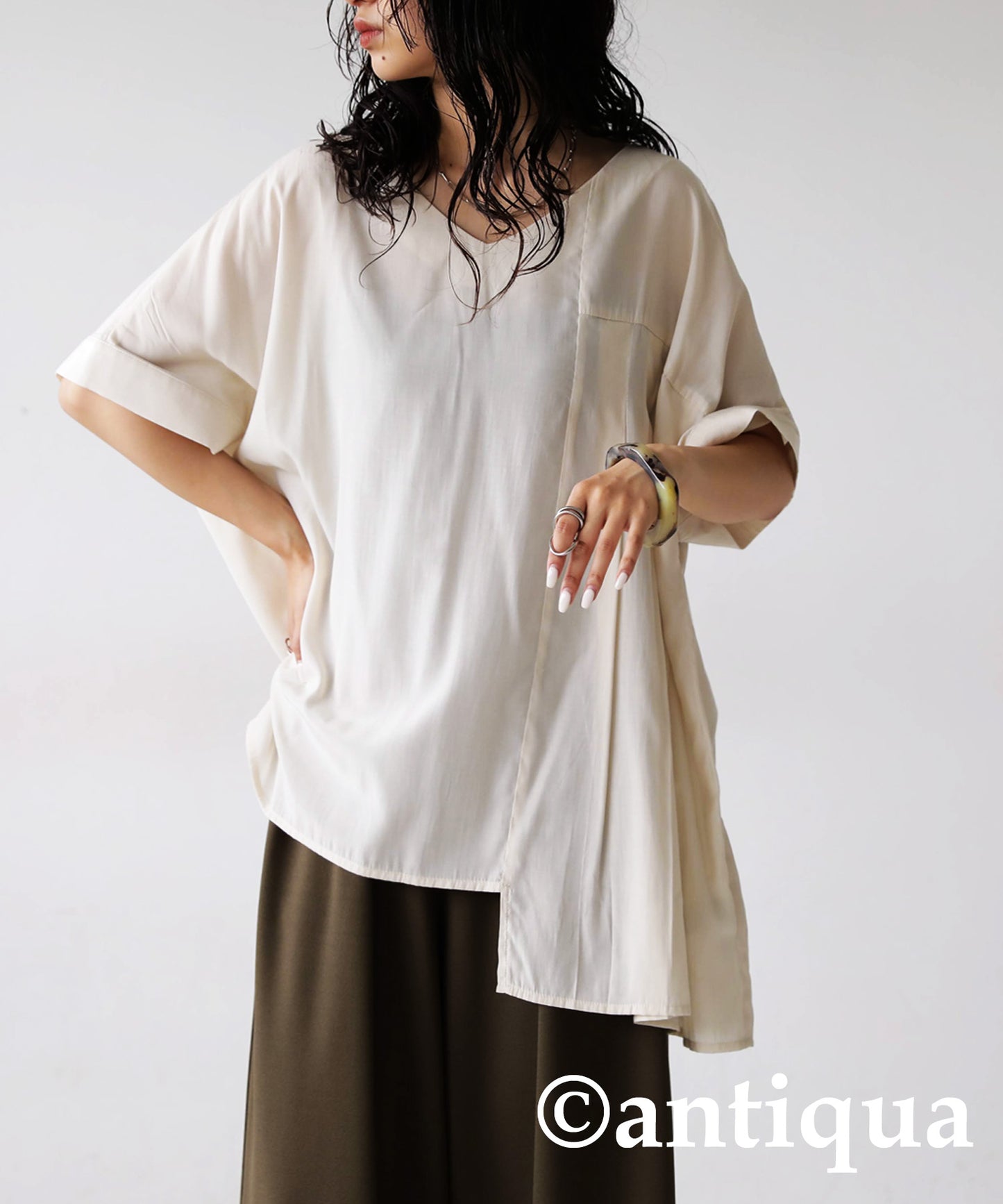 Asymmetry Pleated tops Ladies