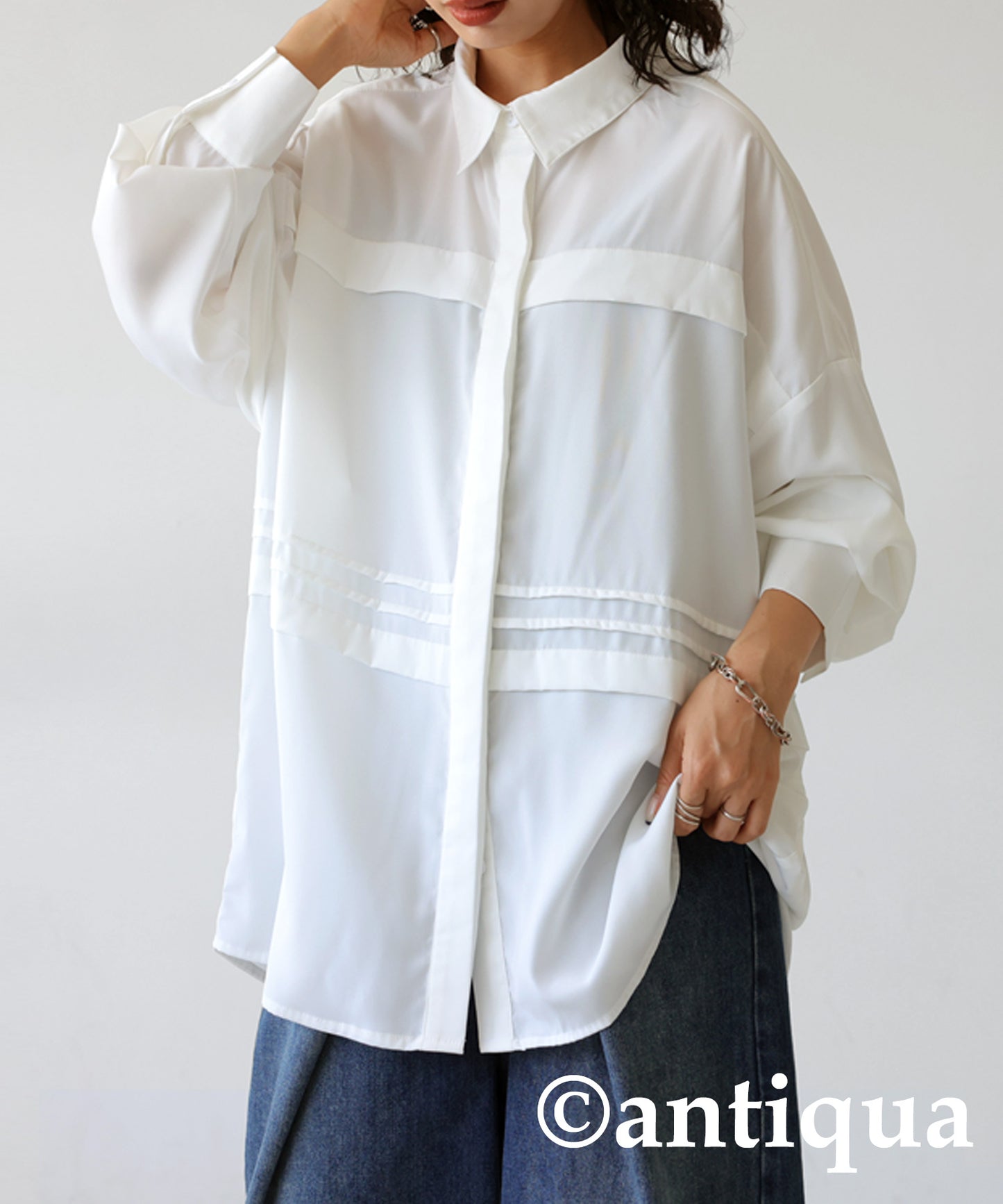 Ladies tuck pleated shirt long sleeve