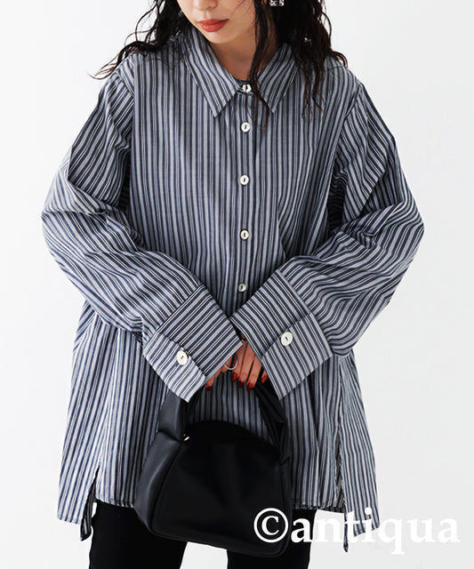 Smooth Fabric Striped Shirt Ladies