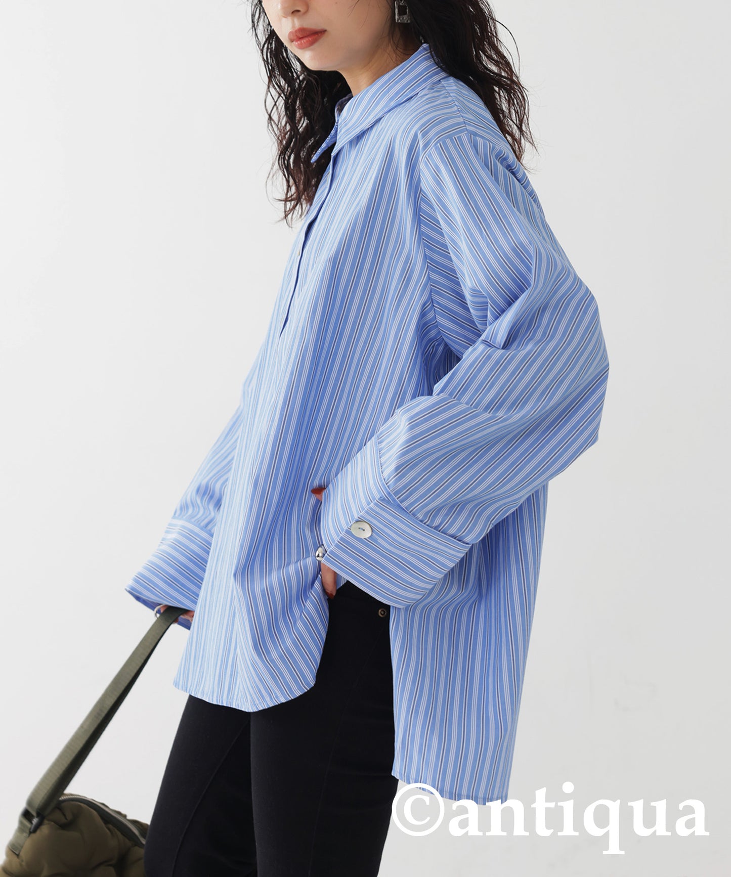 Smooth Fabric Striped Shirt Ladies