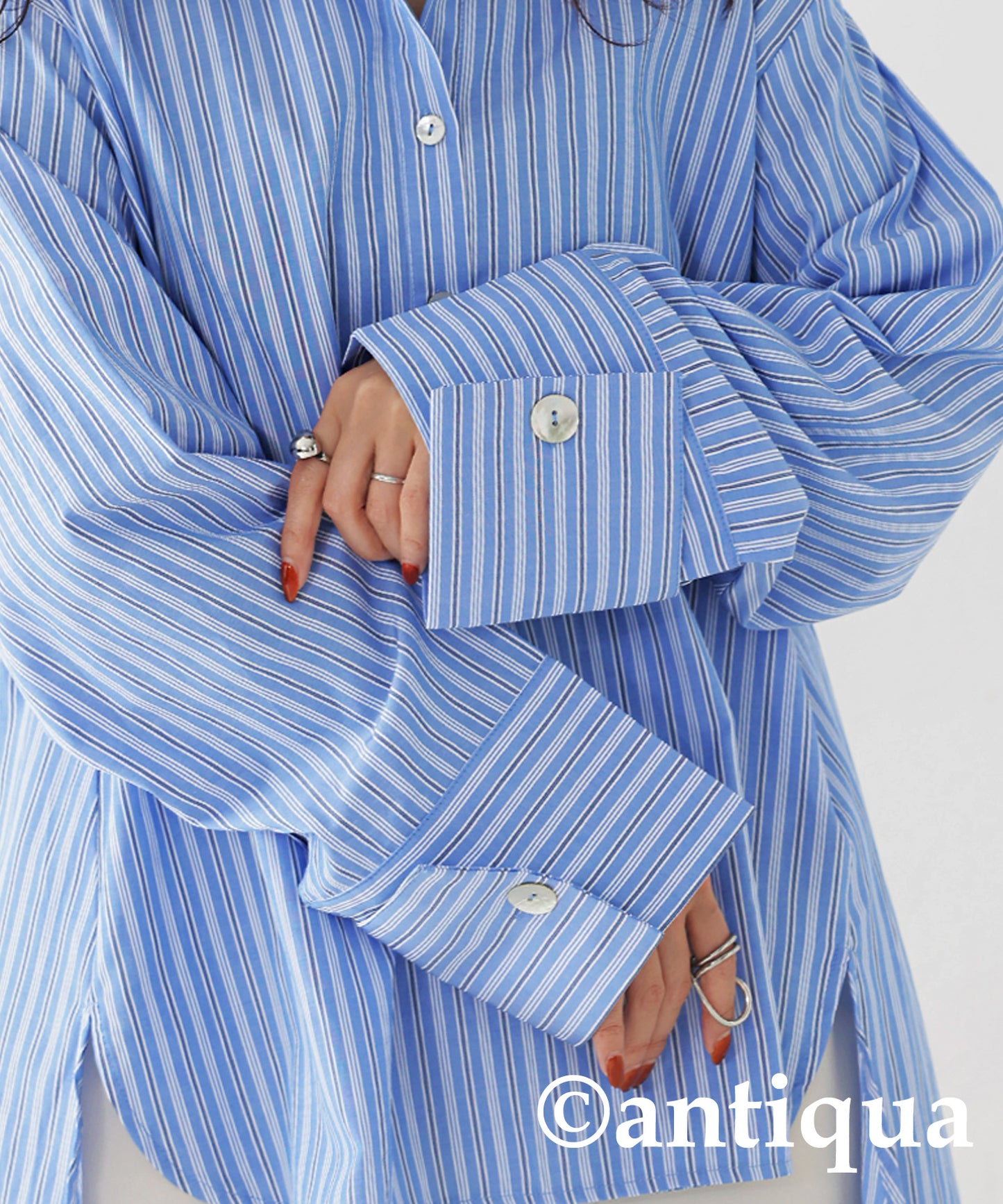 Smooth Fabric Striped Shirt Ladies