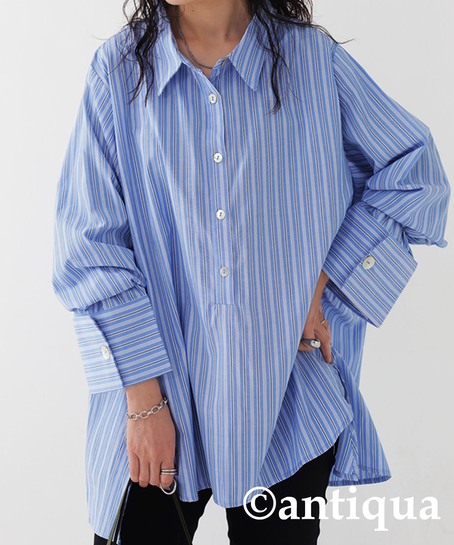 Smooth Fabric Striped Shirt Ladies