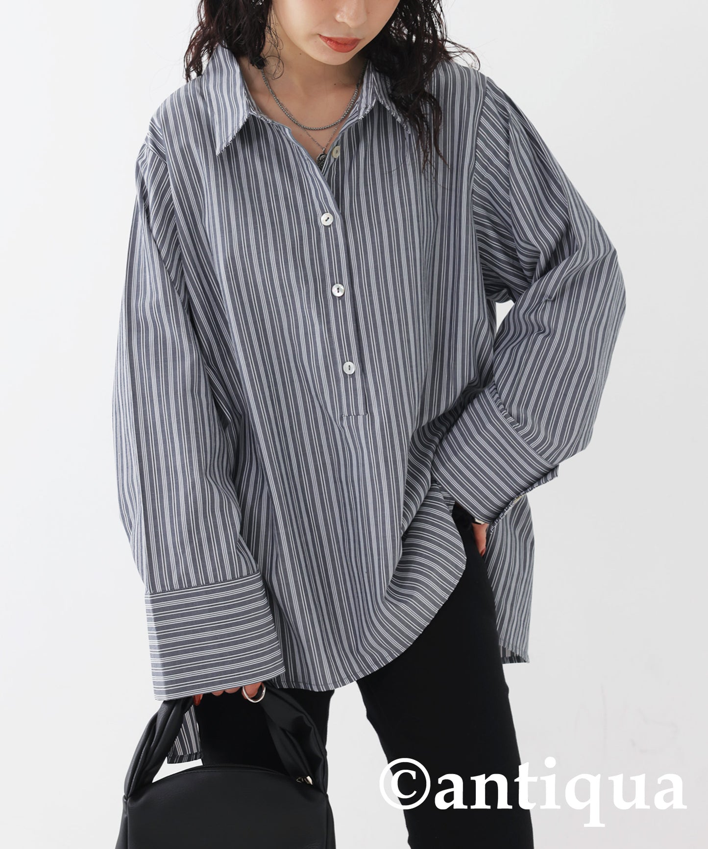 Smooth Fabric Striped Shirt Ladies