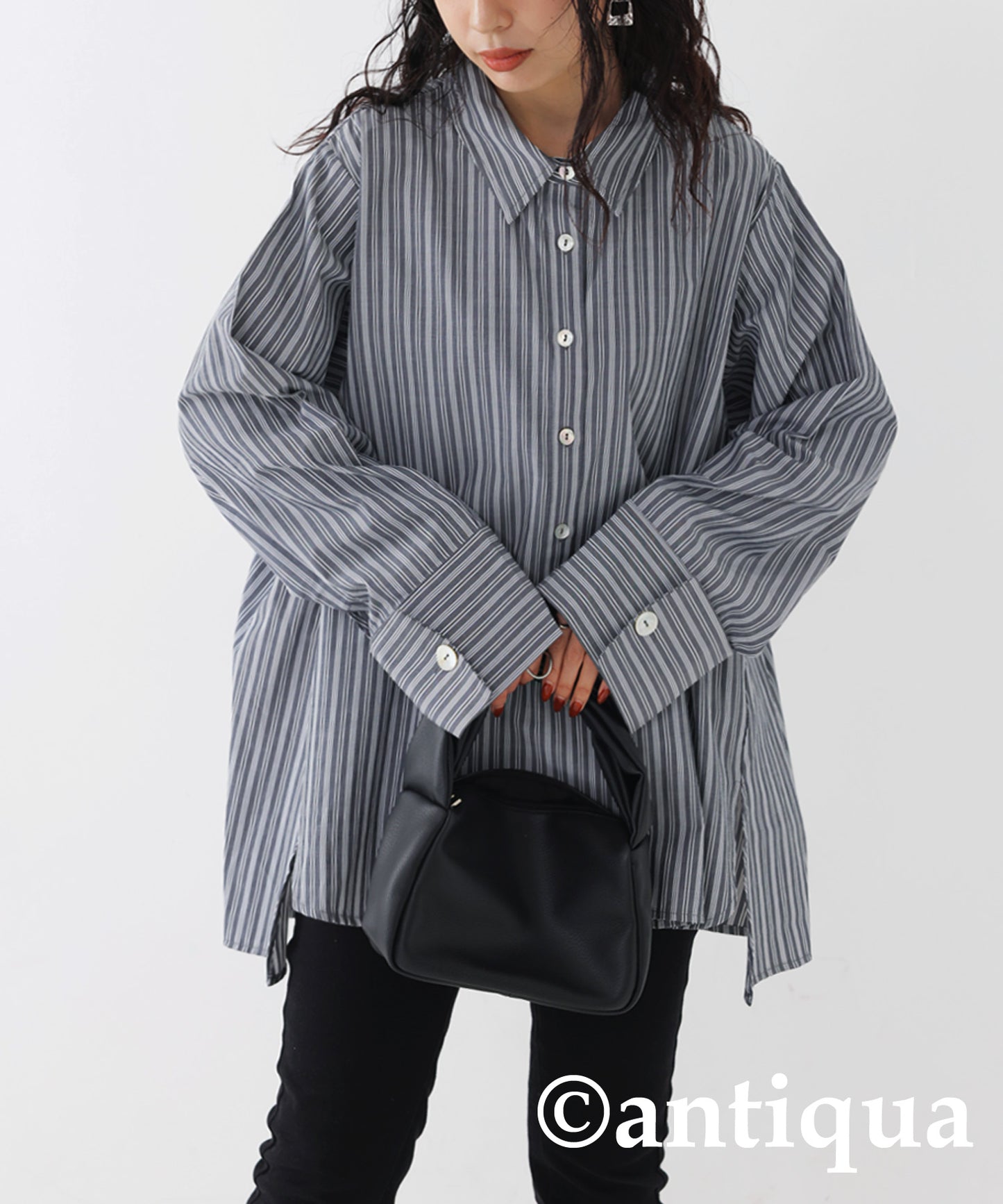 Smooth Fabric Striped Shirt Ladies