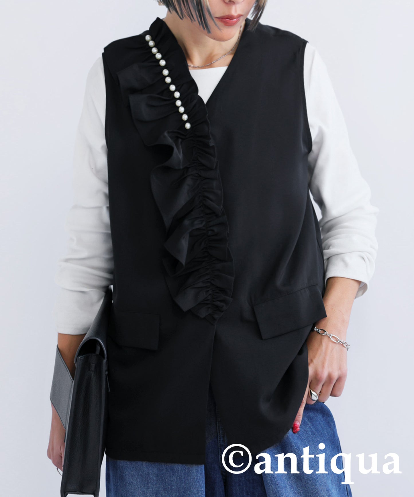 Frill Pearl Gilet Ladies