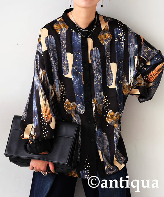 Art Pattern Stand Collar Shirt Ladies