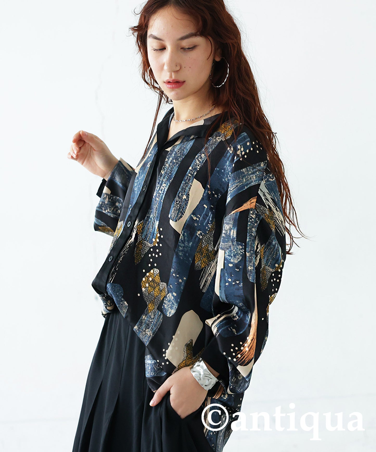 Art Pattern Stand Collar Shirt Ladies