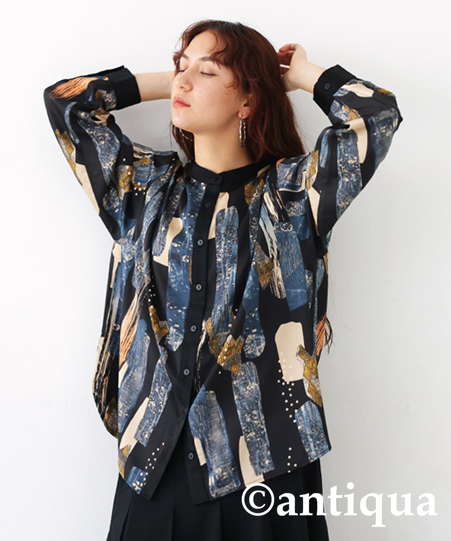 Art Pattern Stand Collar Shirt Ladies