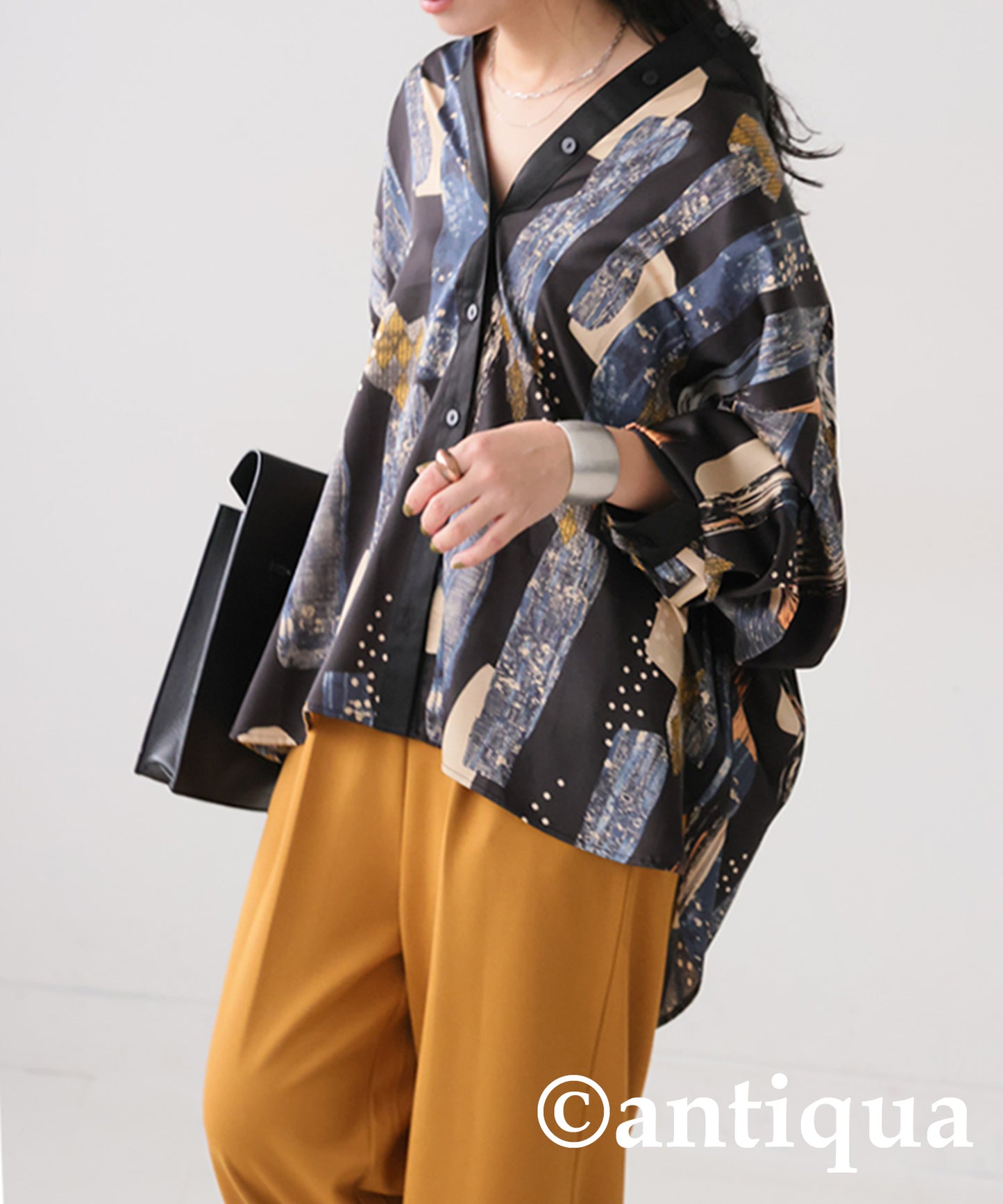 Art Pattern Stand Collar Shirt Ladies