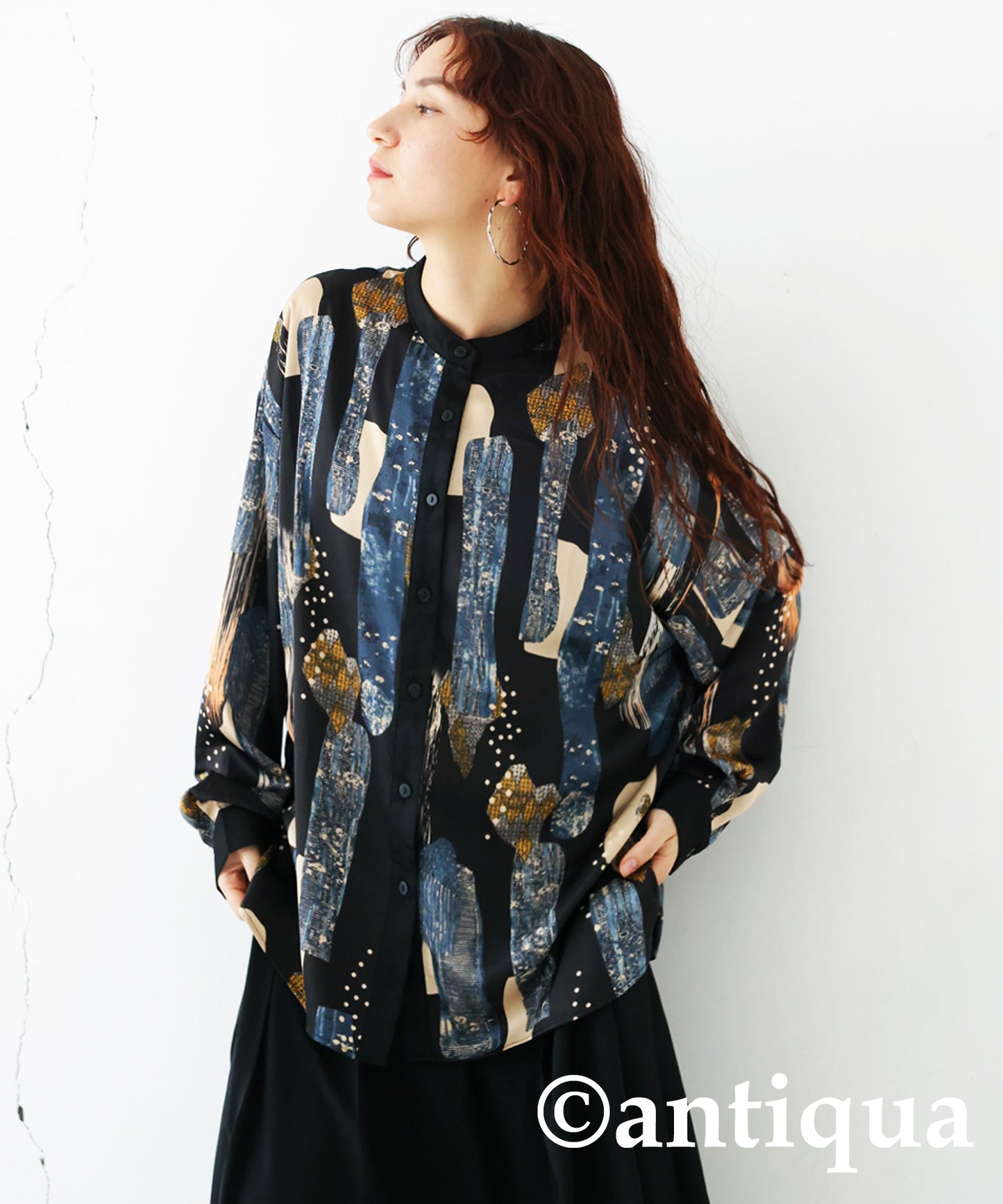 Art Pattern Stand Collar Shirt Ladies