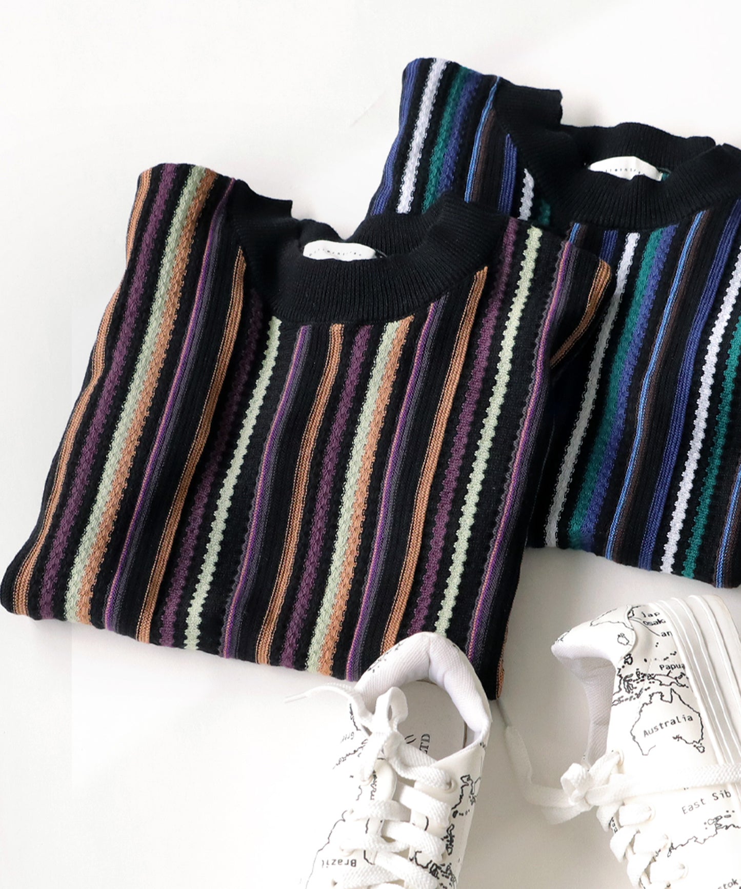 Stripe Pattern Short Sleeve Knit Ladies