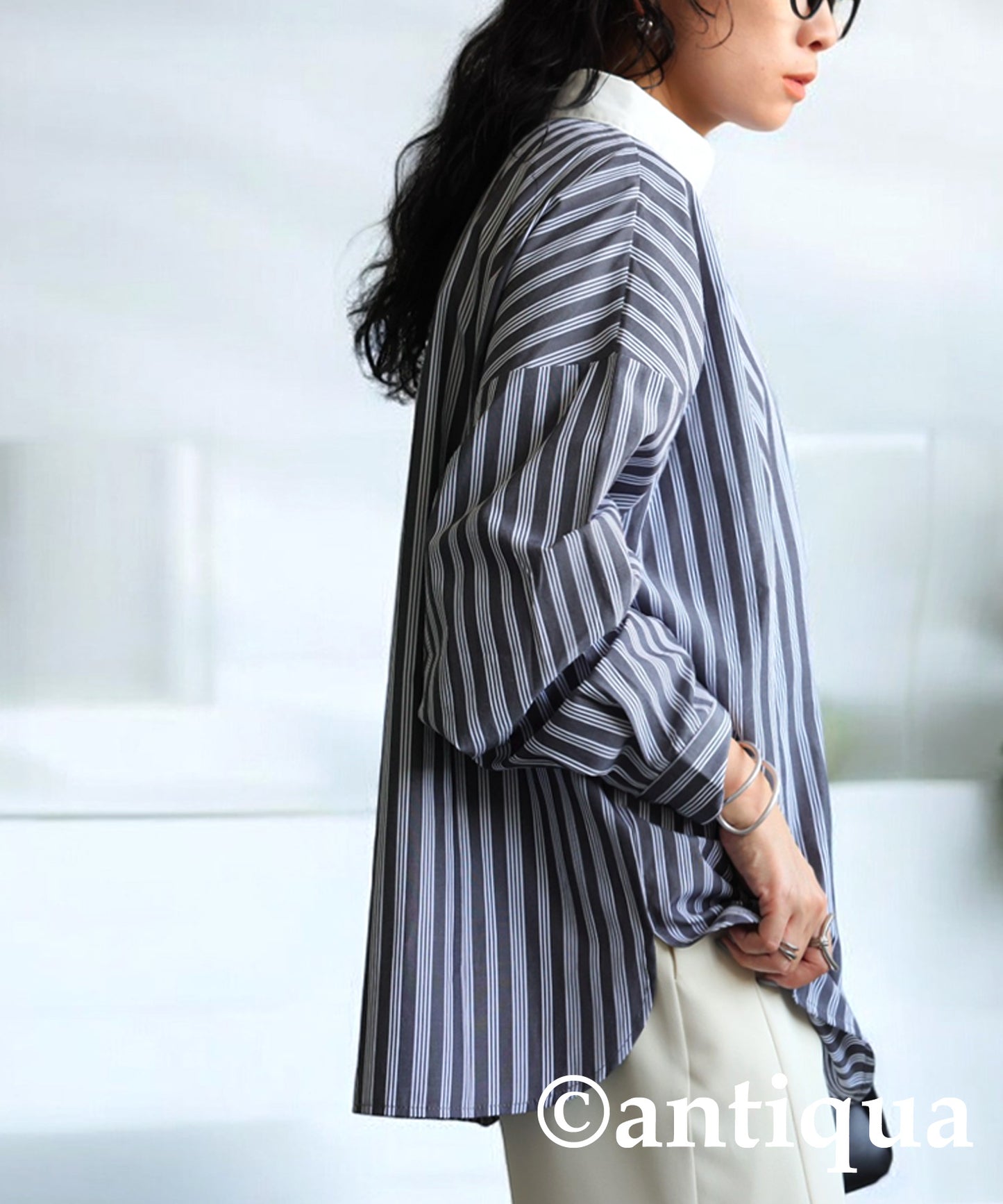 Asymmetrical Striped Shirt Ladies