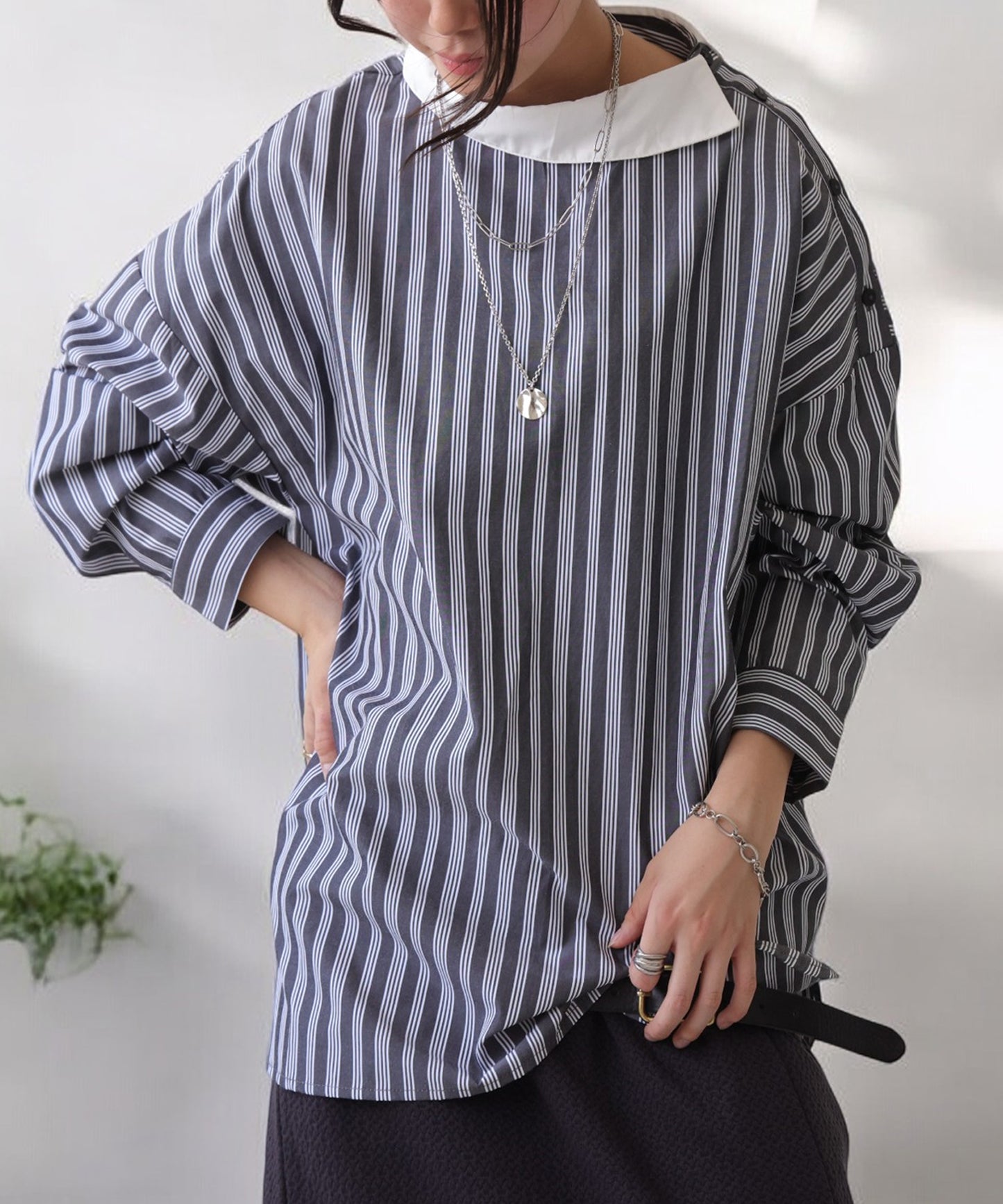 Asymmetrical Striped Shirt Ladies