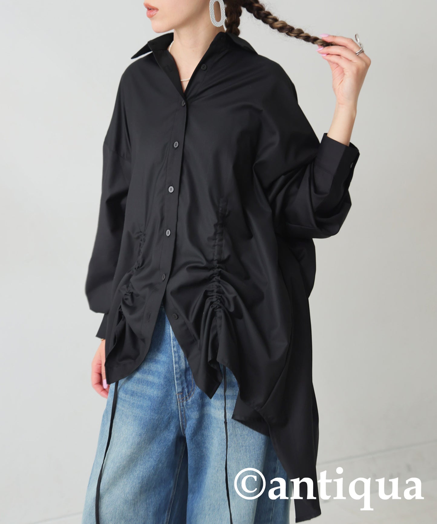 Drawstring Gathered Shirt Ladies