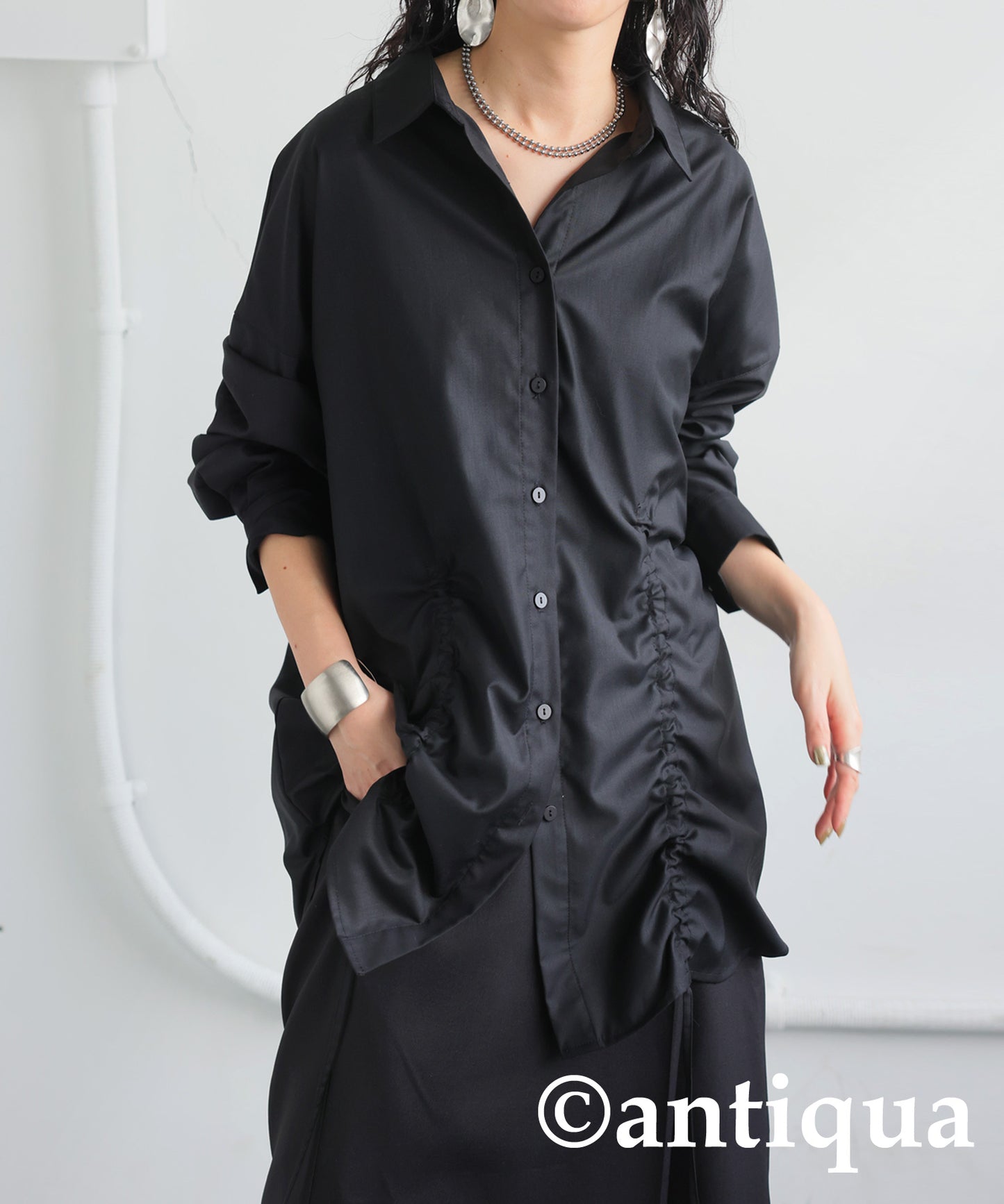 Drawstring Gathered Shirt Ladies