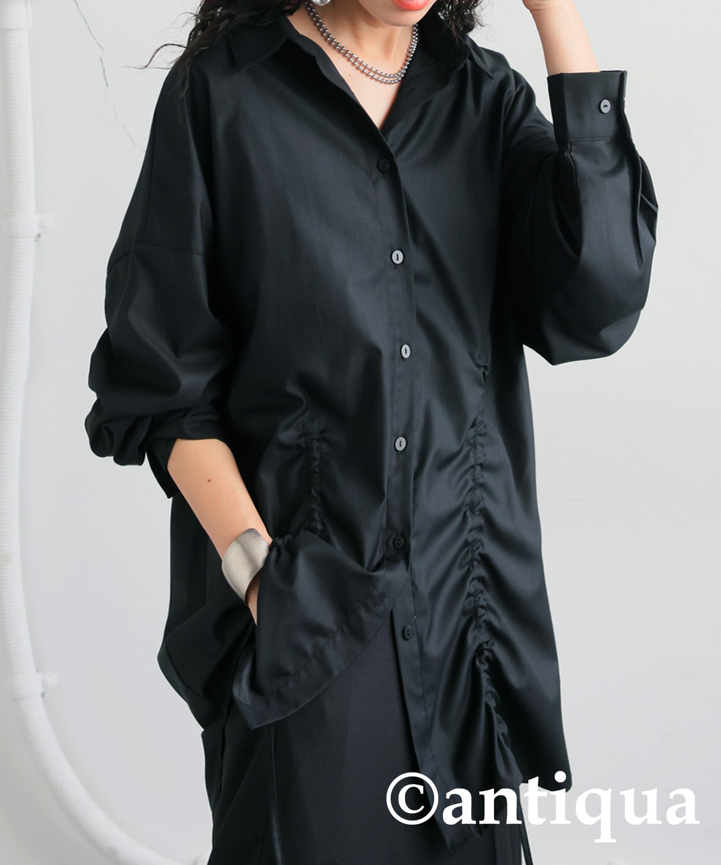 Drawstring Gathered Shirt Ladies