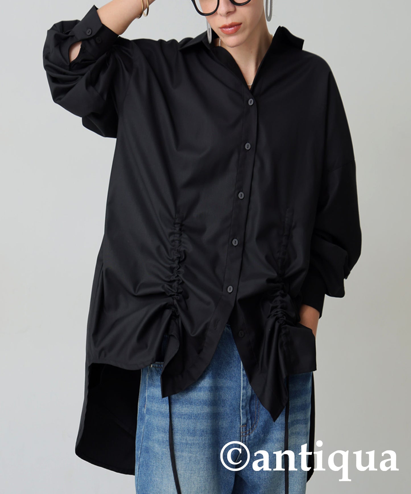 Drawstring Gathered Shirt Ladies