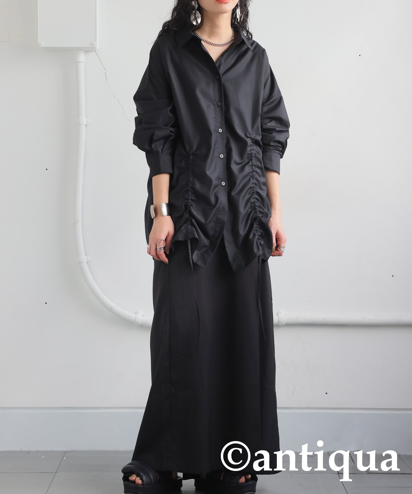 Drawstring Gathered Shirt Ladies