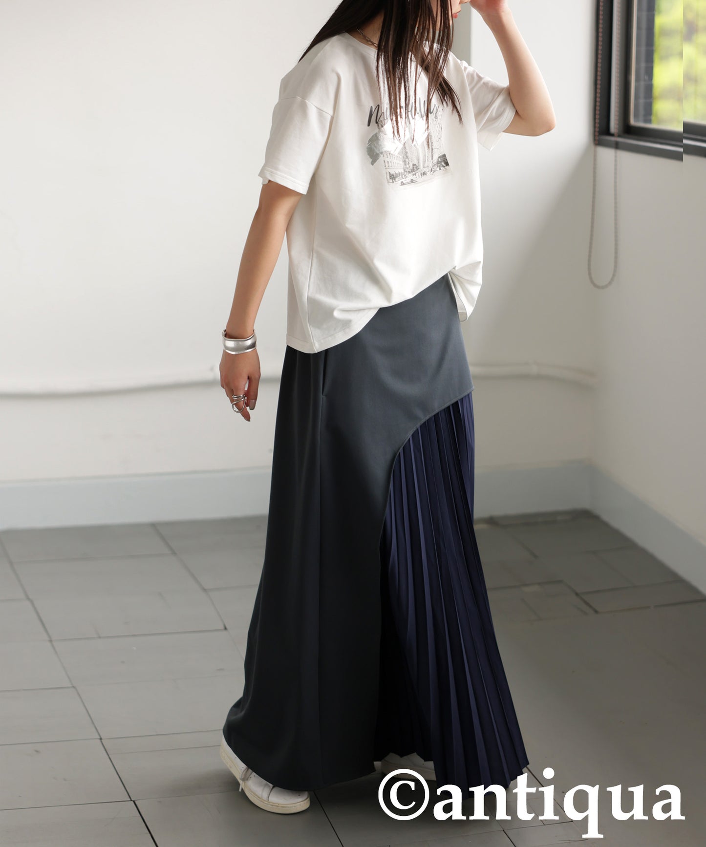 Color Scheme Asymmetrical Pleated Skirt Ladies