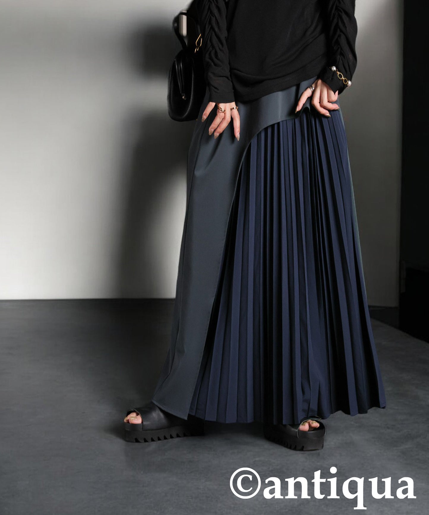 Color Scheme Asymmetrical Pleated Skirt Ladies