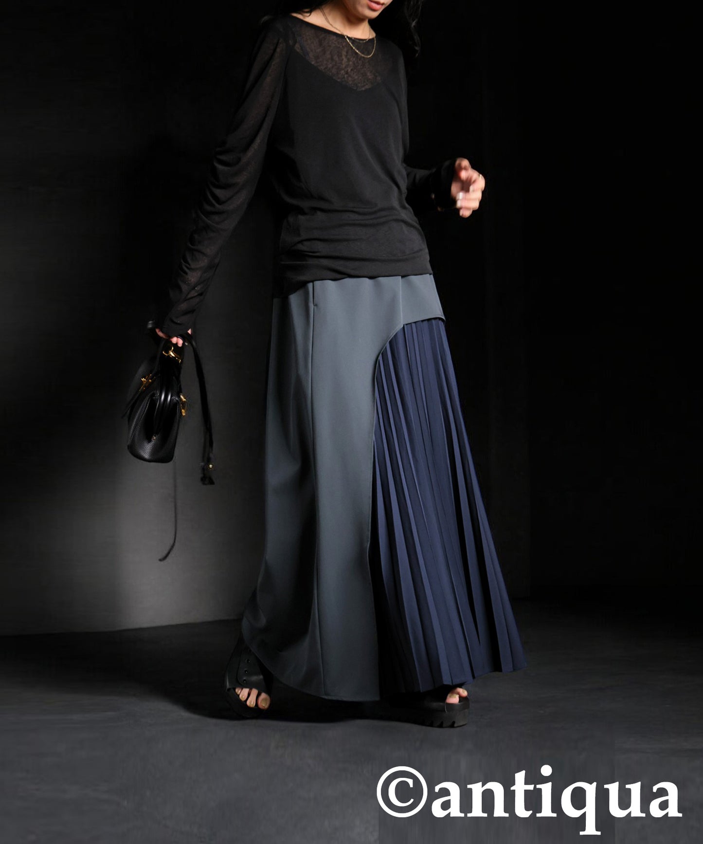 Color Scheme Asymmetrical Pleated Skirt Ladies