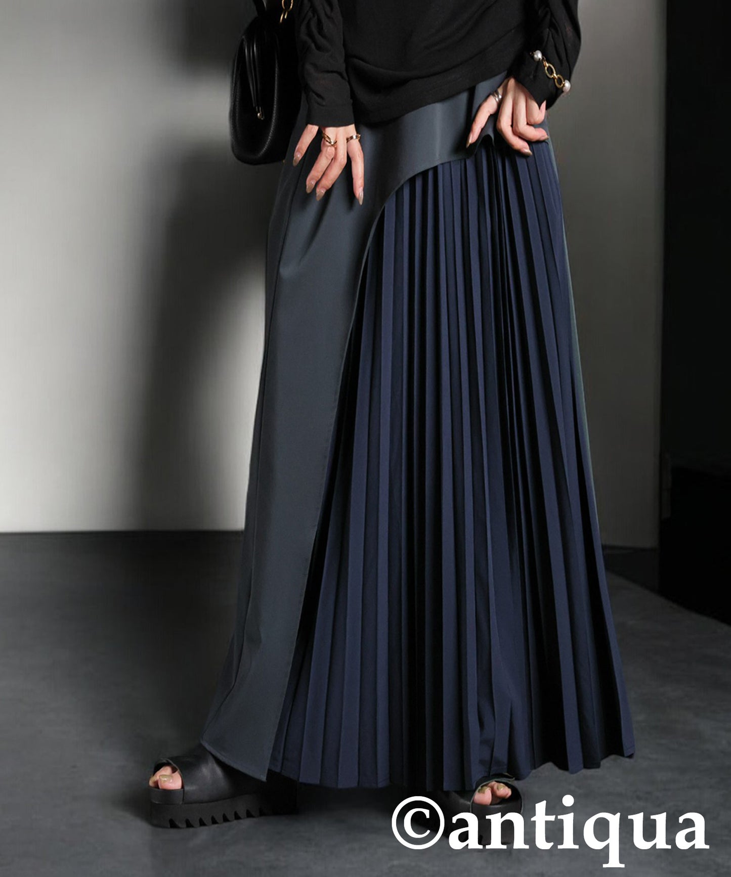 Color Scheme Asymmetrical Pleated Skirt Ladies