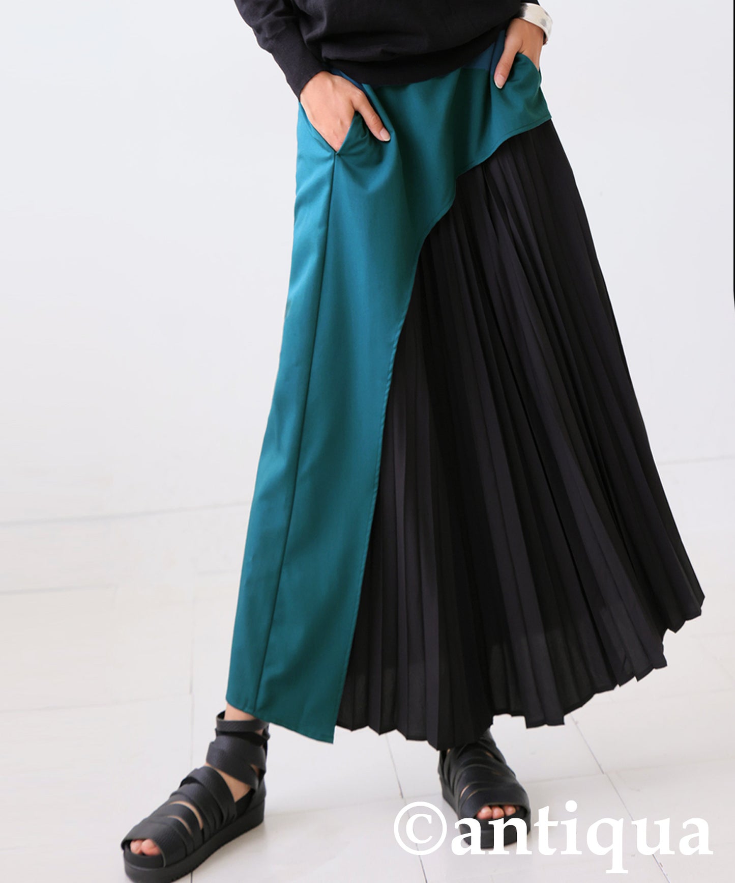 Color Scheme Asymmetrical Pleated Skirt Ladies