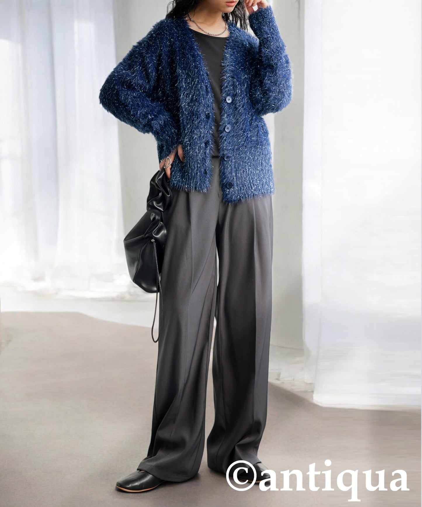 Glitter Shaggy Knit Cardigan Ladies