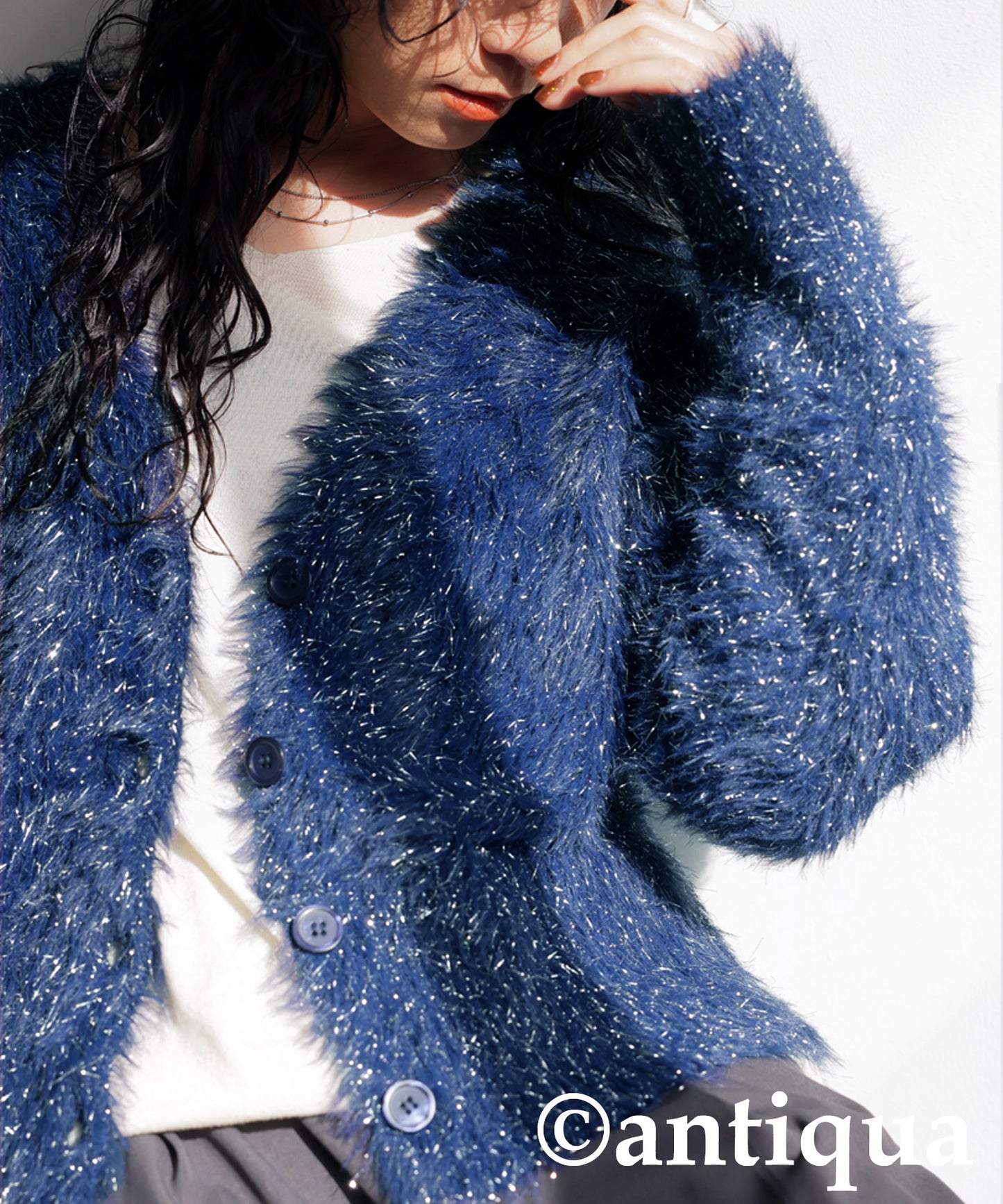 Glitter Shaggy Knit Cardigan Ladies
