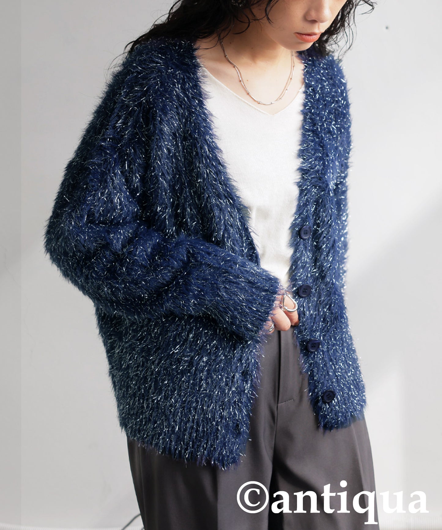 Glitter Shaggy Knit Cardigan Ladies