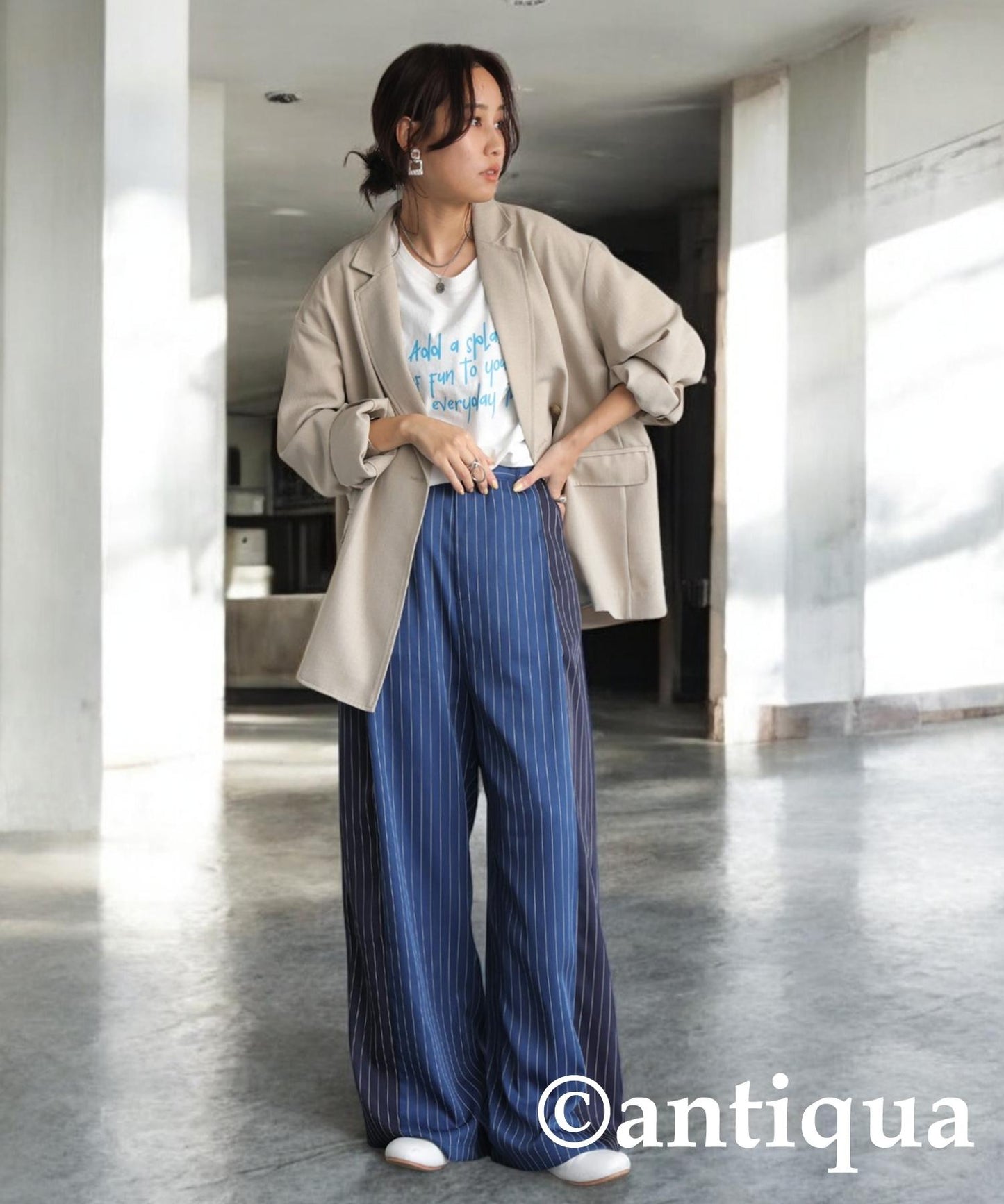 Ladies Striped Wide Pants
