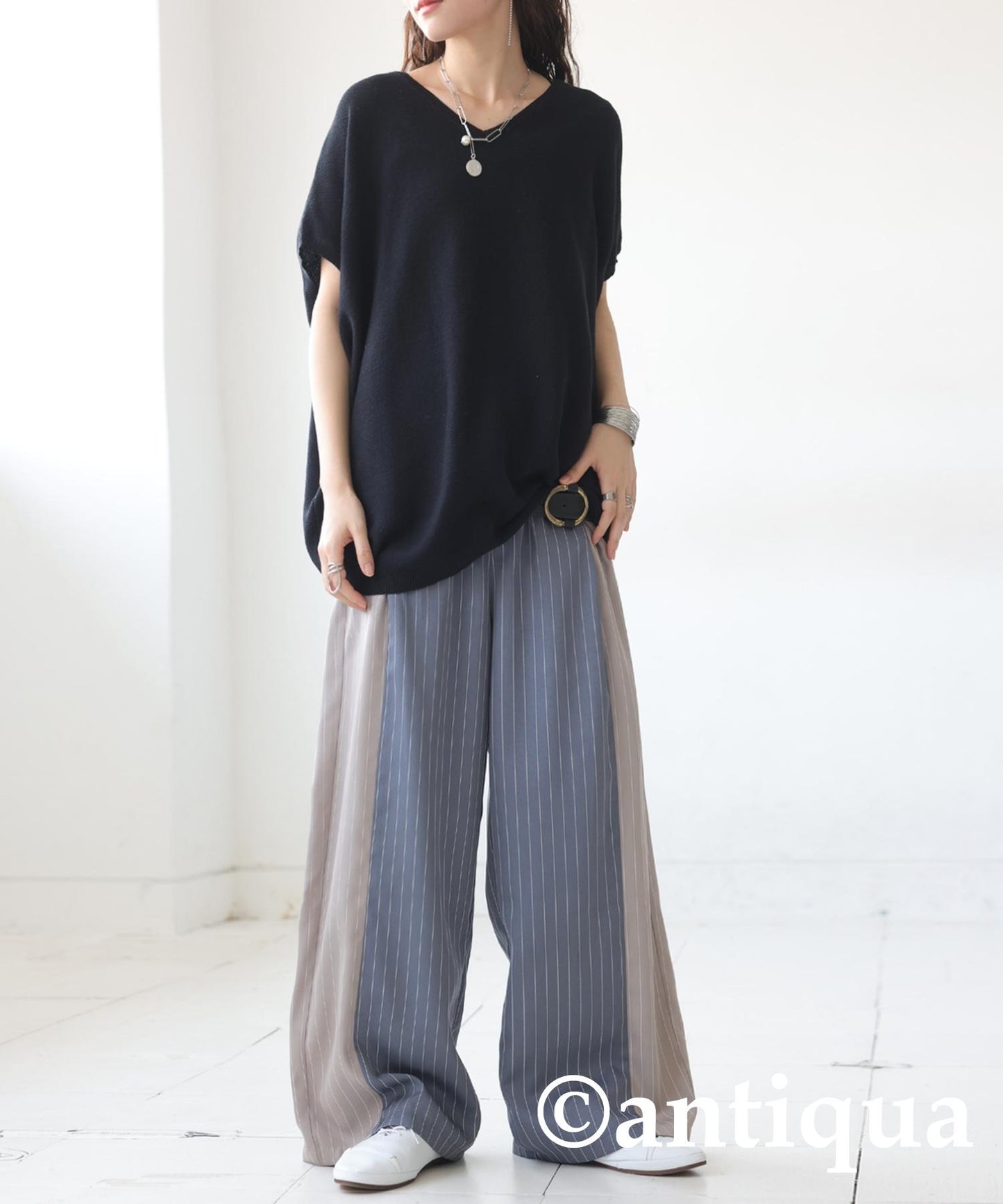 Ladies Striped Wide Pants