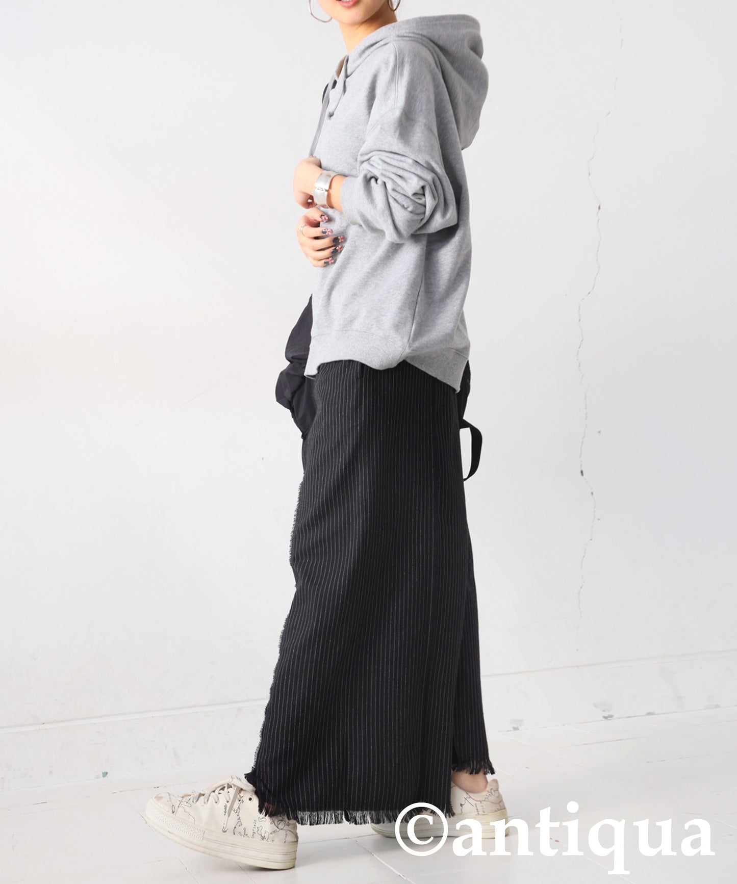 Striped Asymmetrical Long Skirt Ladies