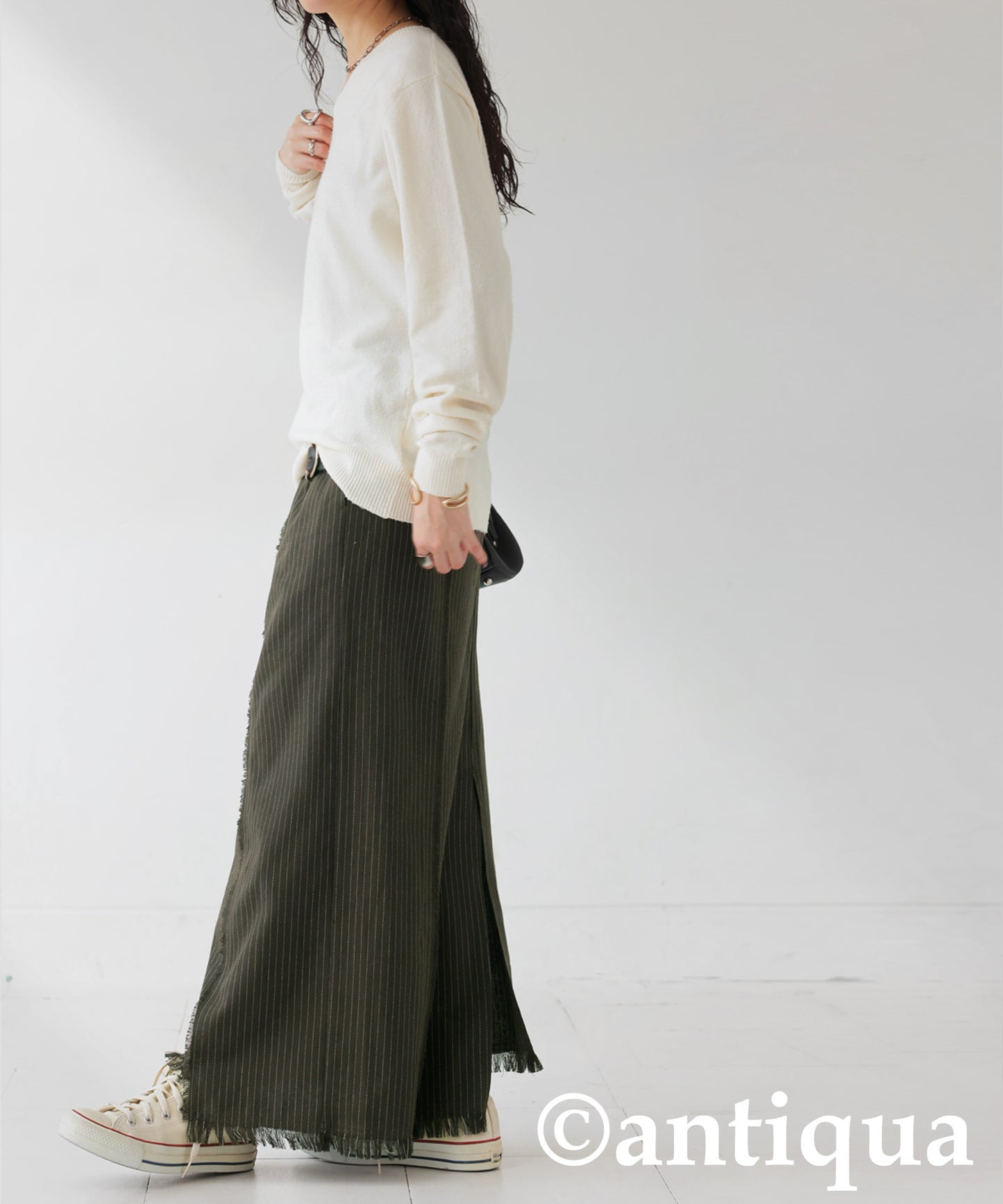 Striped Asymmetrical Long Skirt Ladies