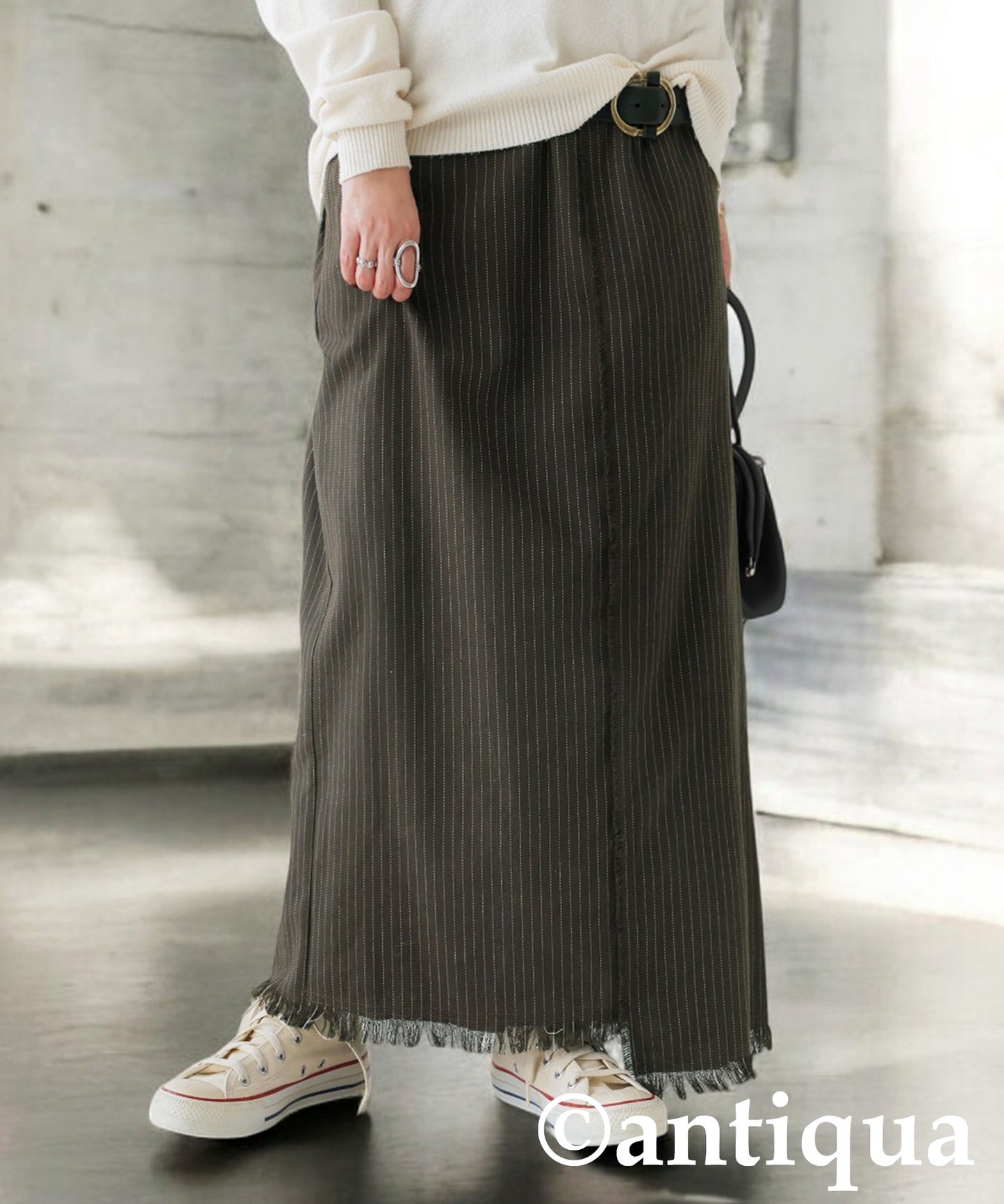 Striped Asymmetrical Long Skirt Ladies