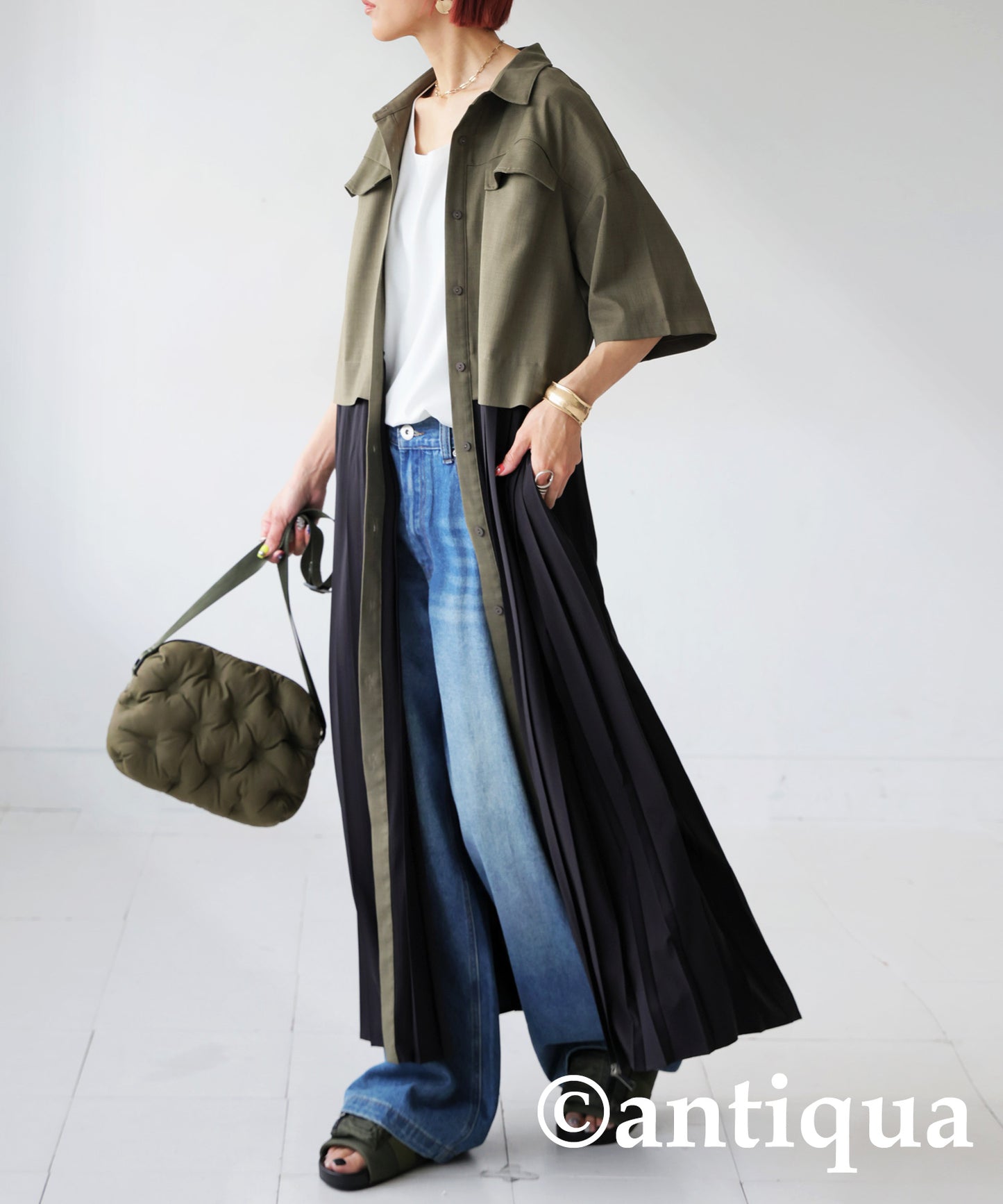 Ladies Pleated Dress With Switching