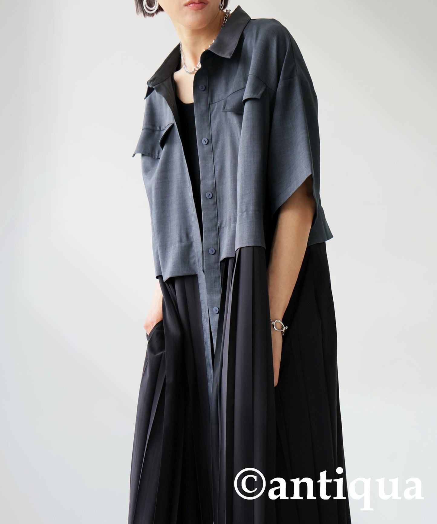 Ladies Pleated Dress With Switching