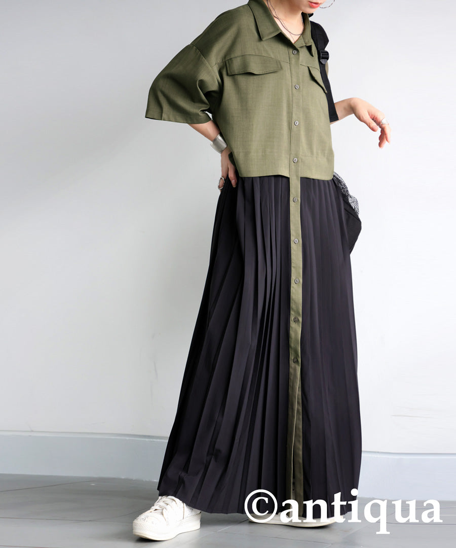 Ladies Pleated Dress With Switching