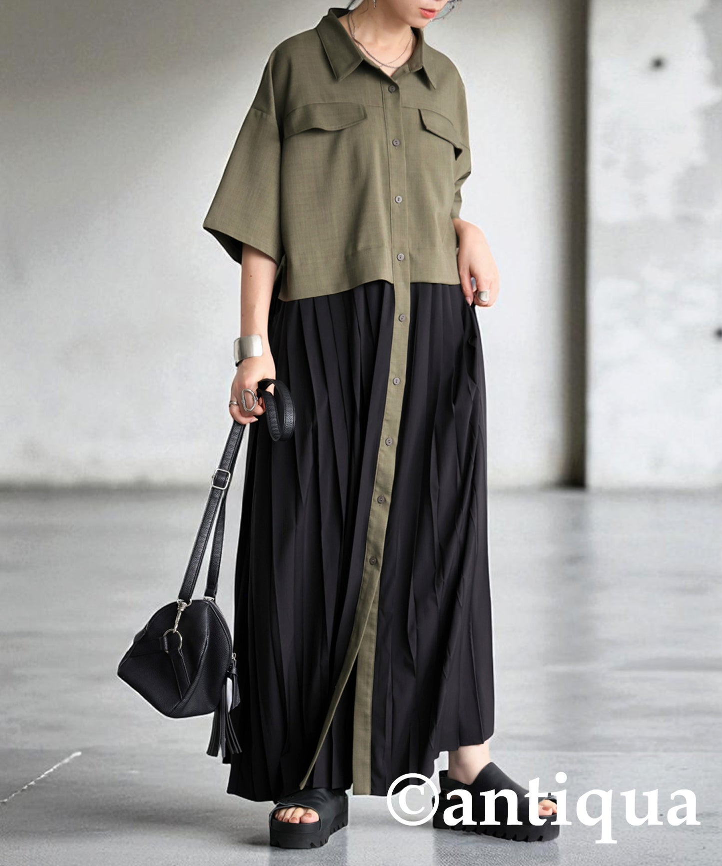 Ladies Pleated Dress With Switching