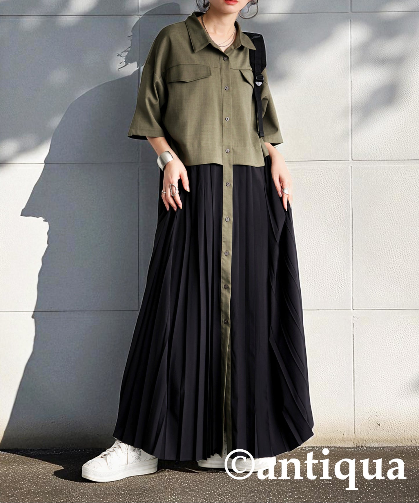 Ladies Pleated Dress With Switching